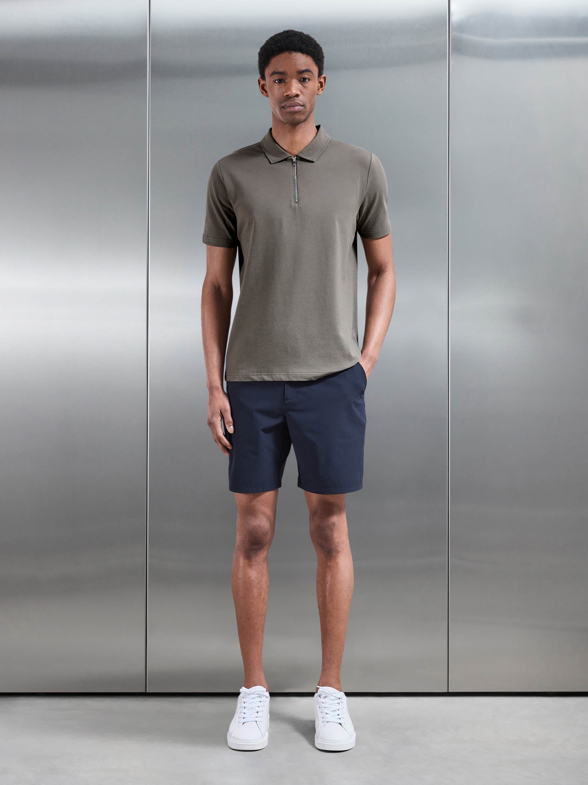 Mens Mercerised Pique Zip Polo Shirt in Sage
