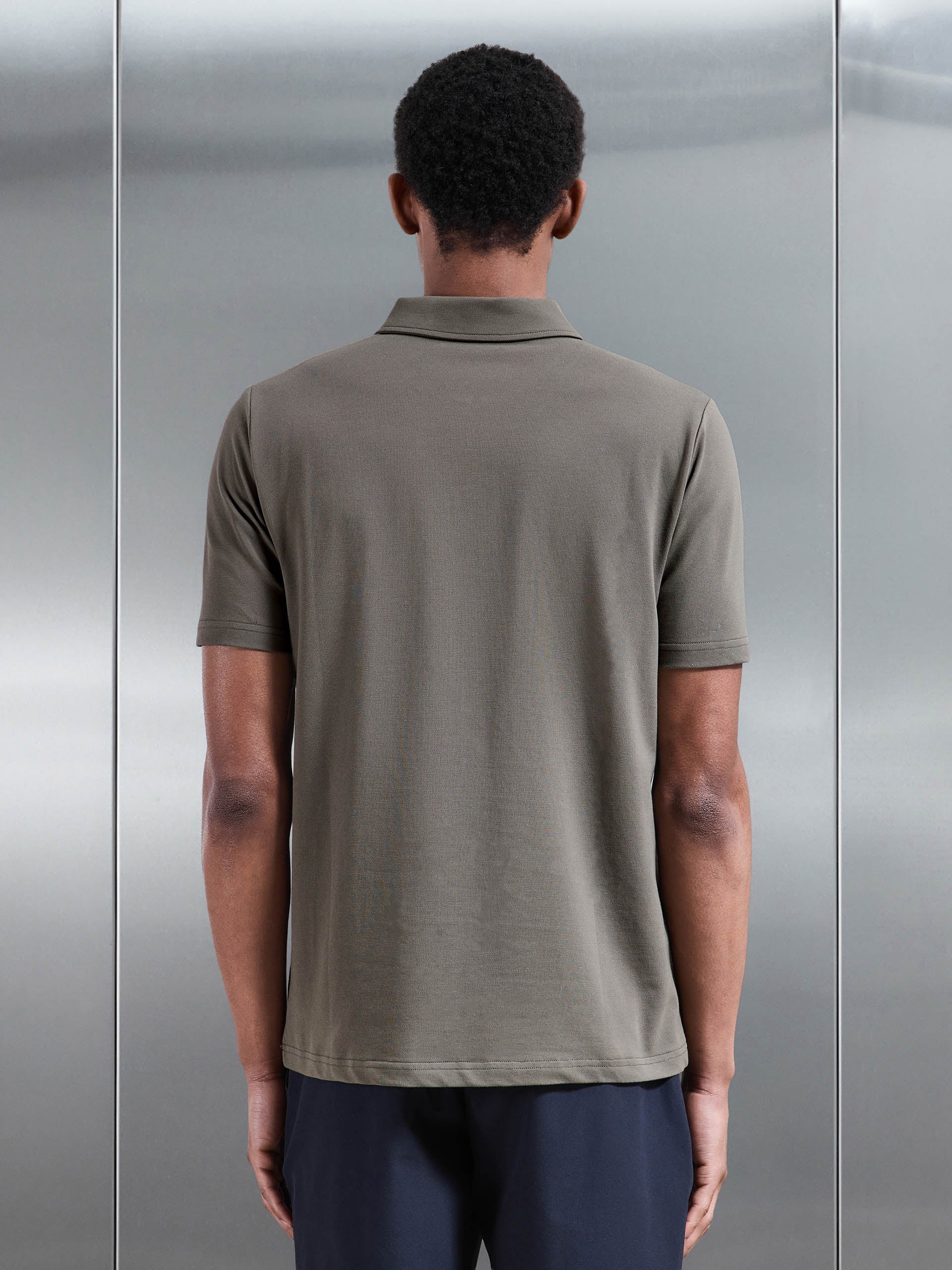 Mens Mercerised Pique Zip Polo Shirt in Sage