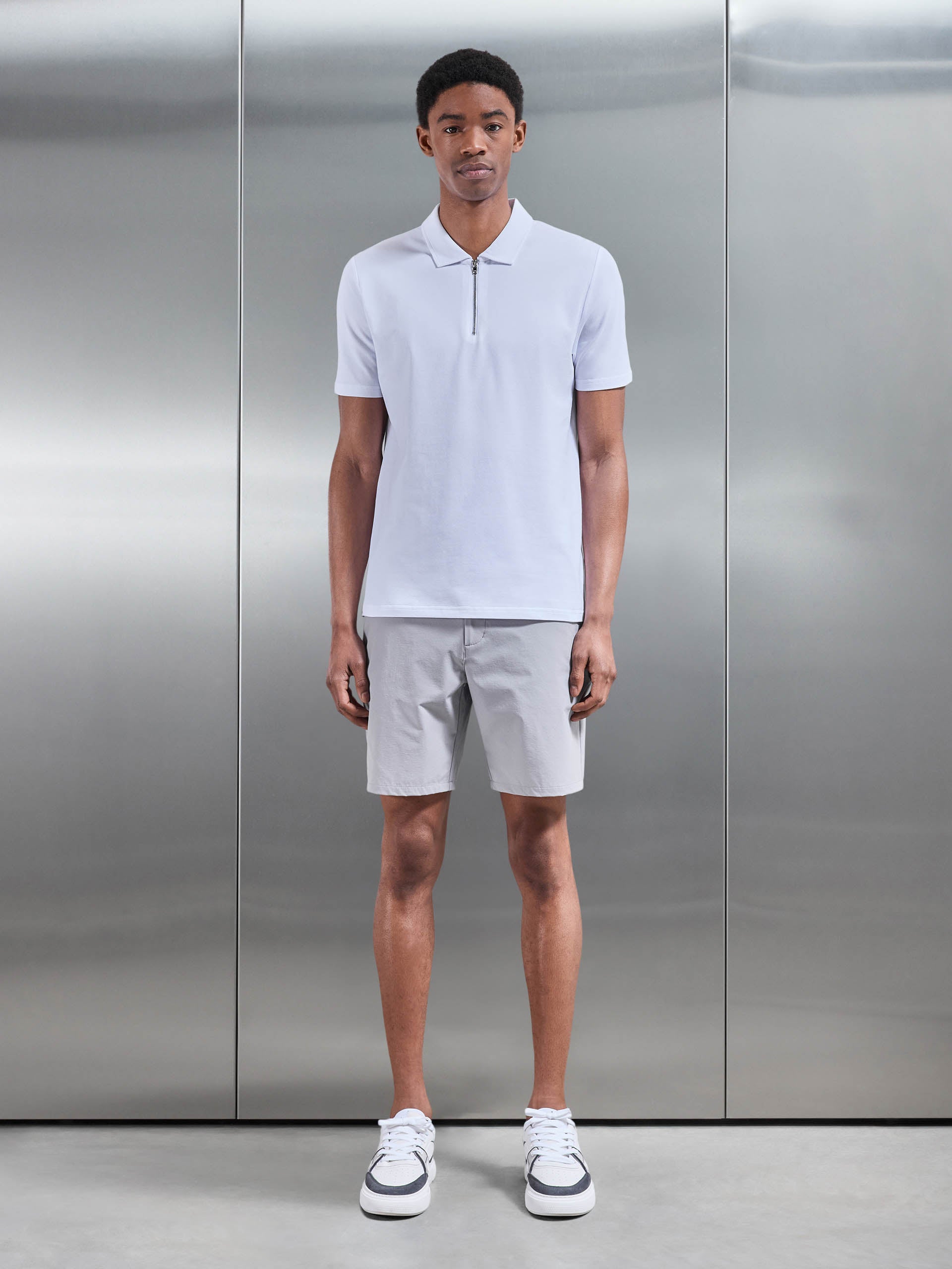 Mens Mercerised Pique Zip Polo Shirt in White