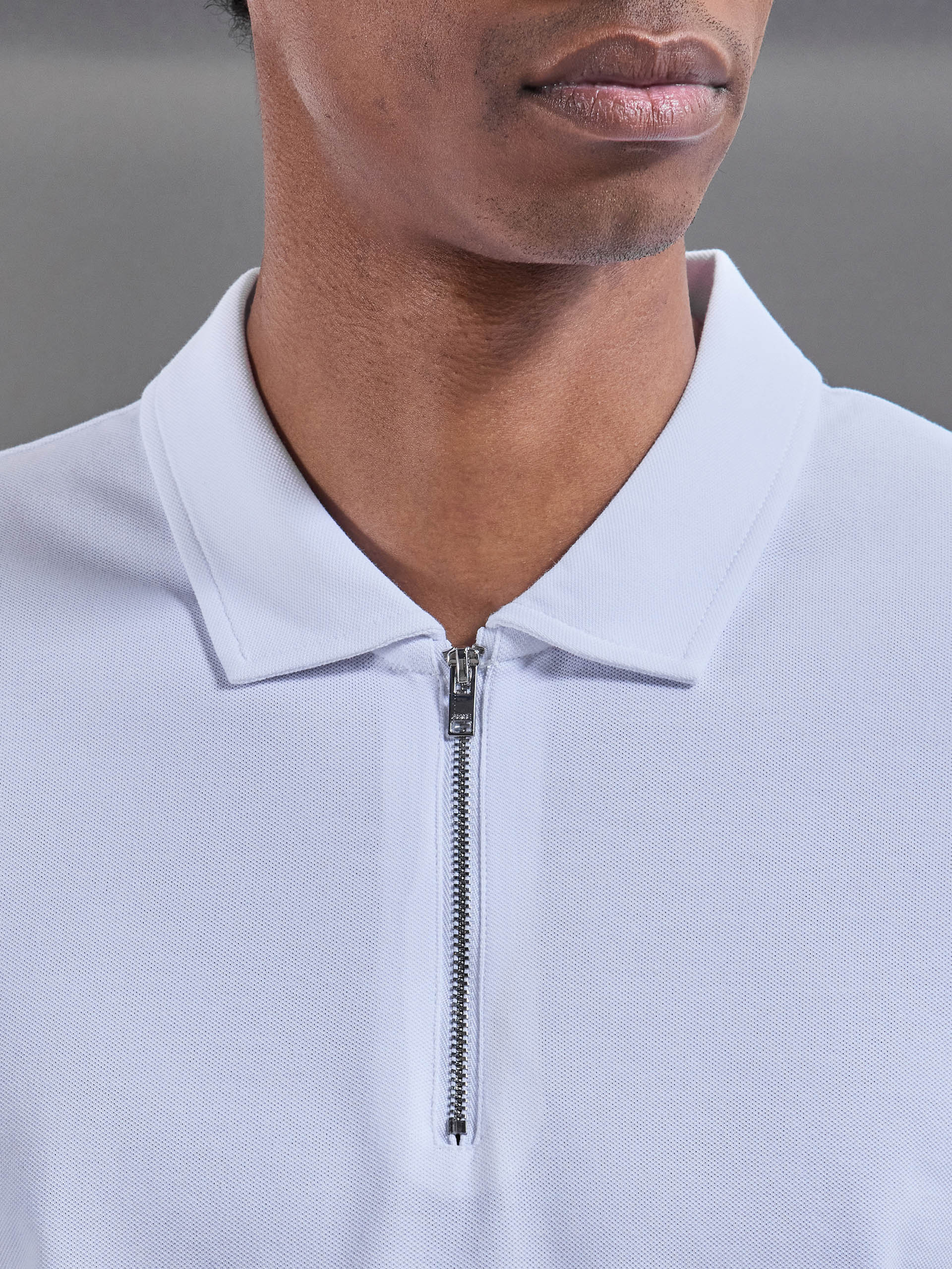 Mens Mercerised Pique Zip Polo Shirt in White