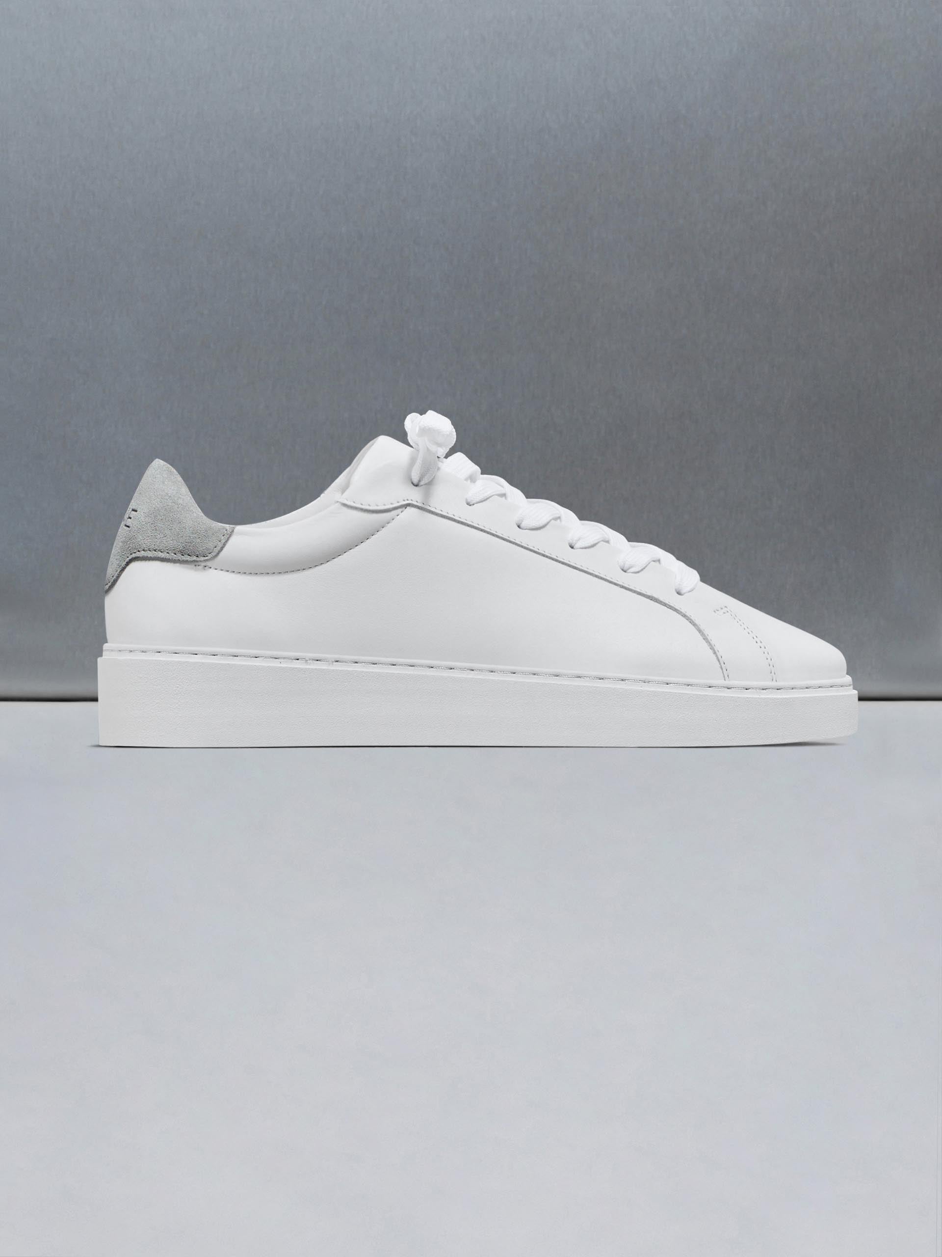 Mens Mid Essential Leather Trainer in White Grey