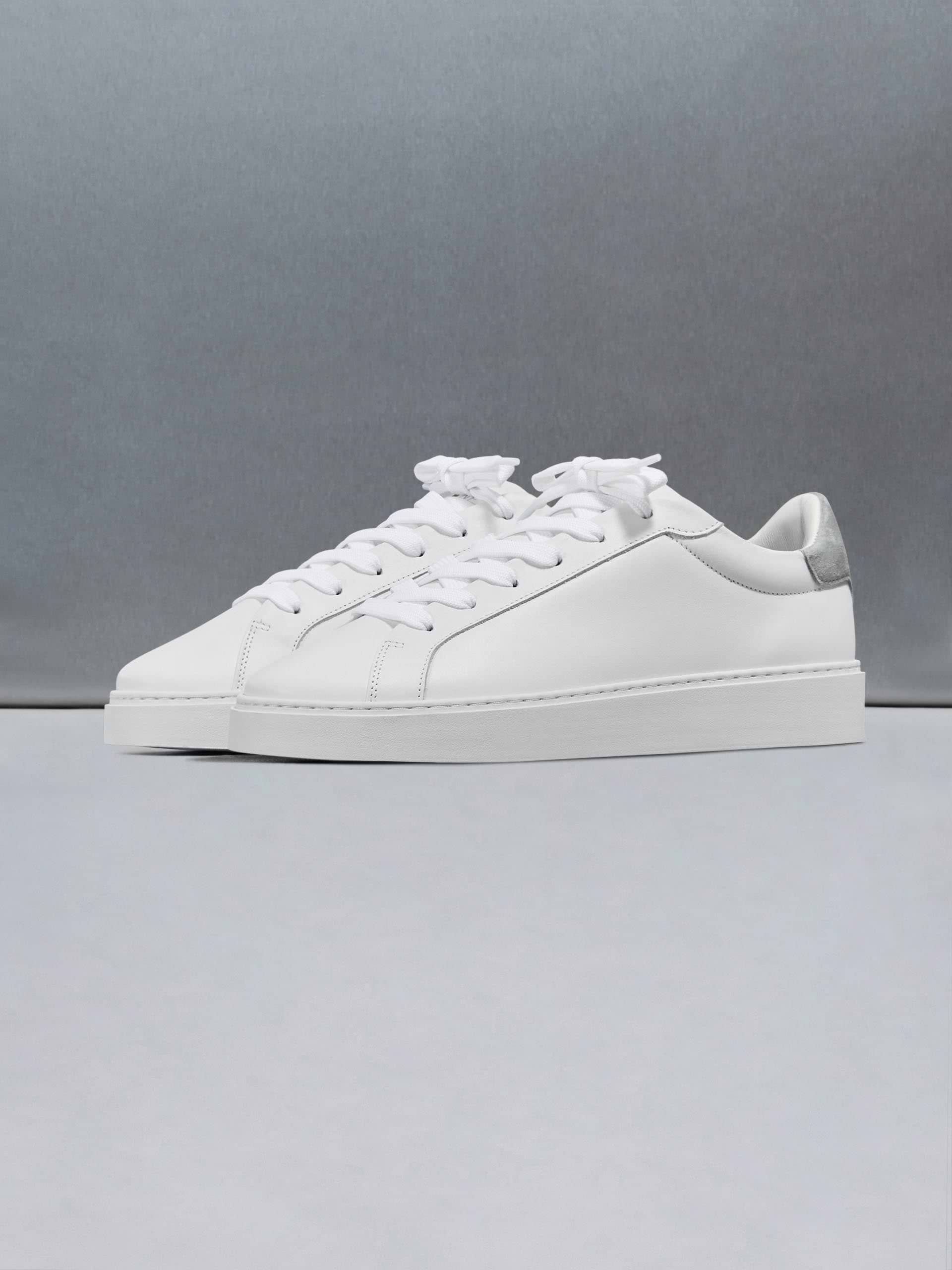 Mens Mid Essential Leather Trainer in White Grey