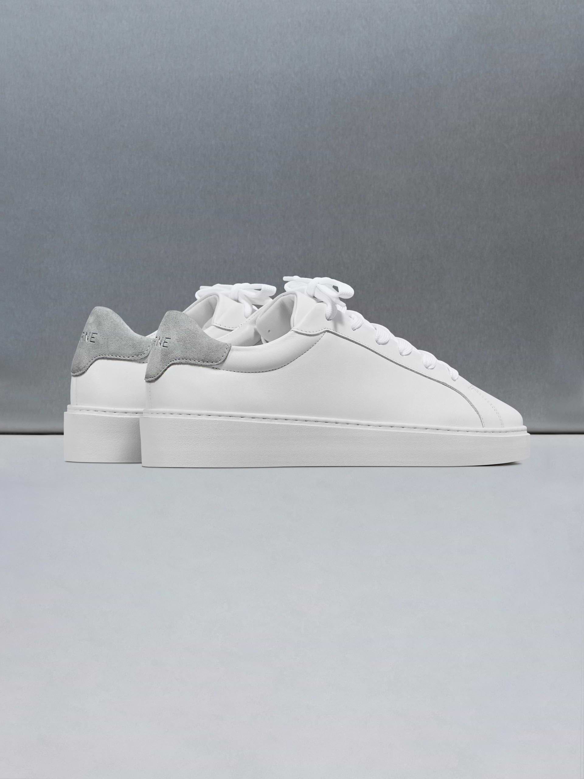 Mid Essential Leather Trainer in White Grey