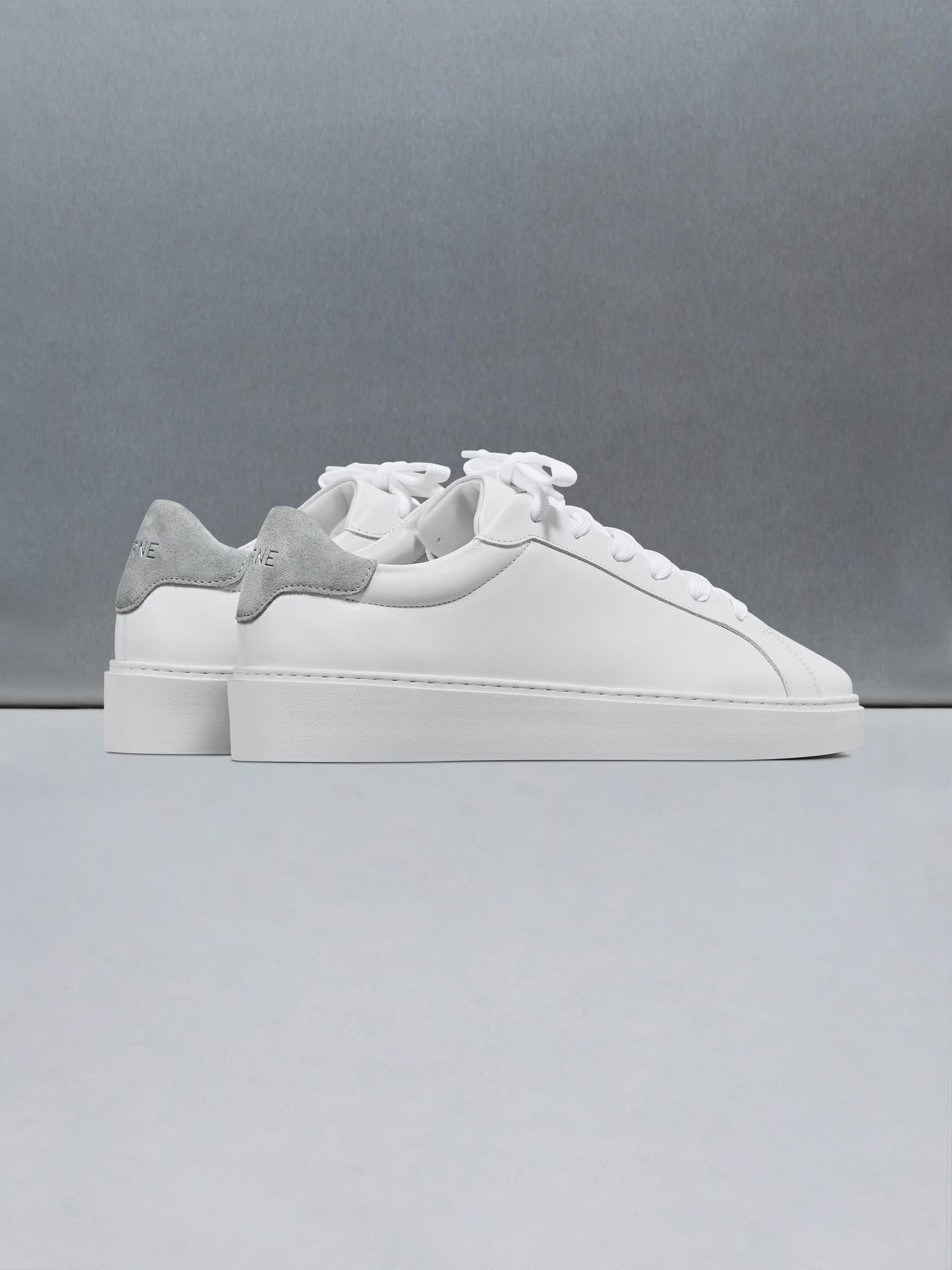 Mens Mid Essential Leather Trainer in White Grey