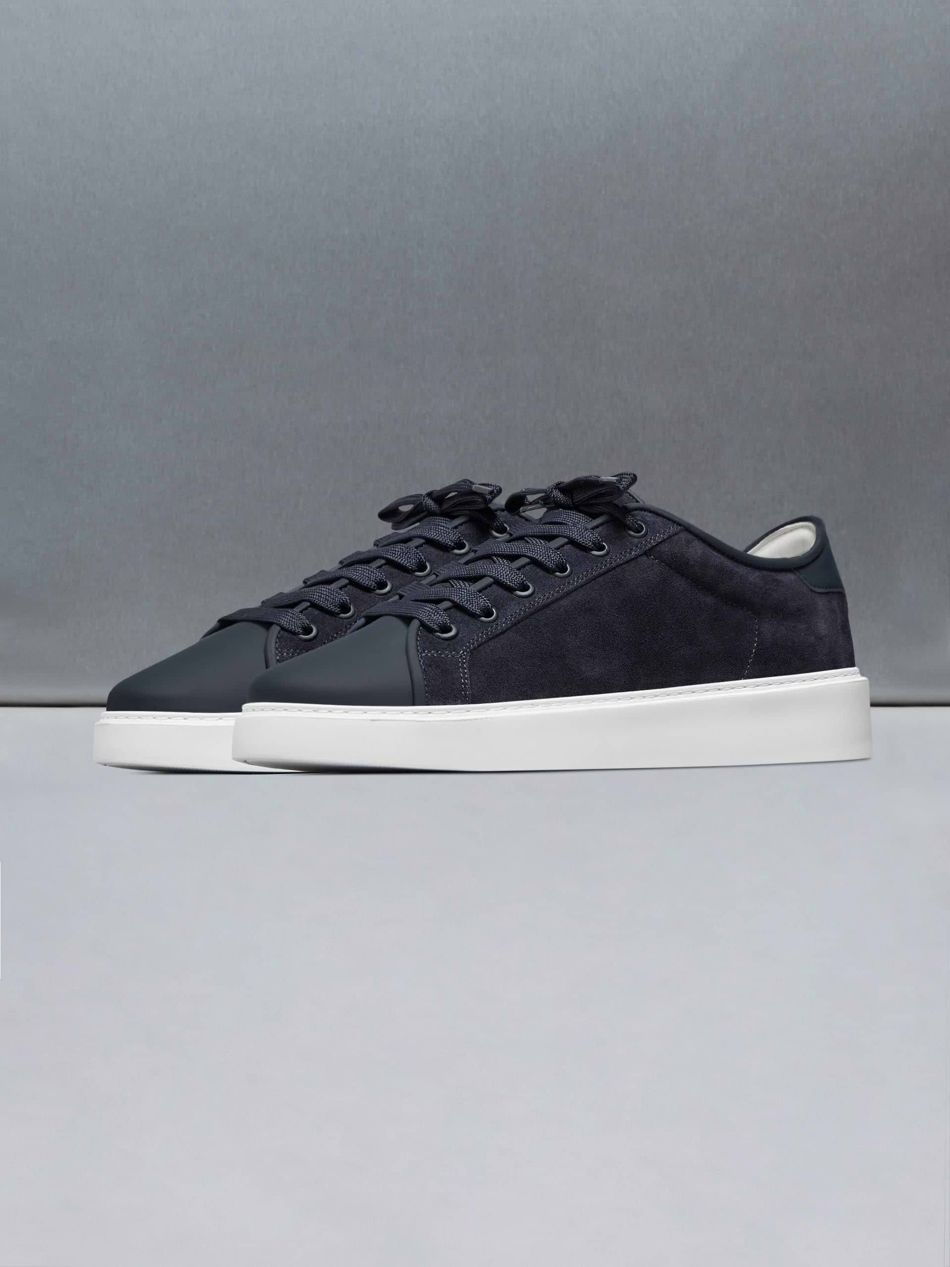 Mid Leather Toe Cap Trainer in Navy