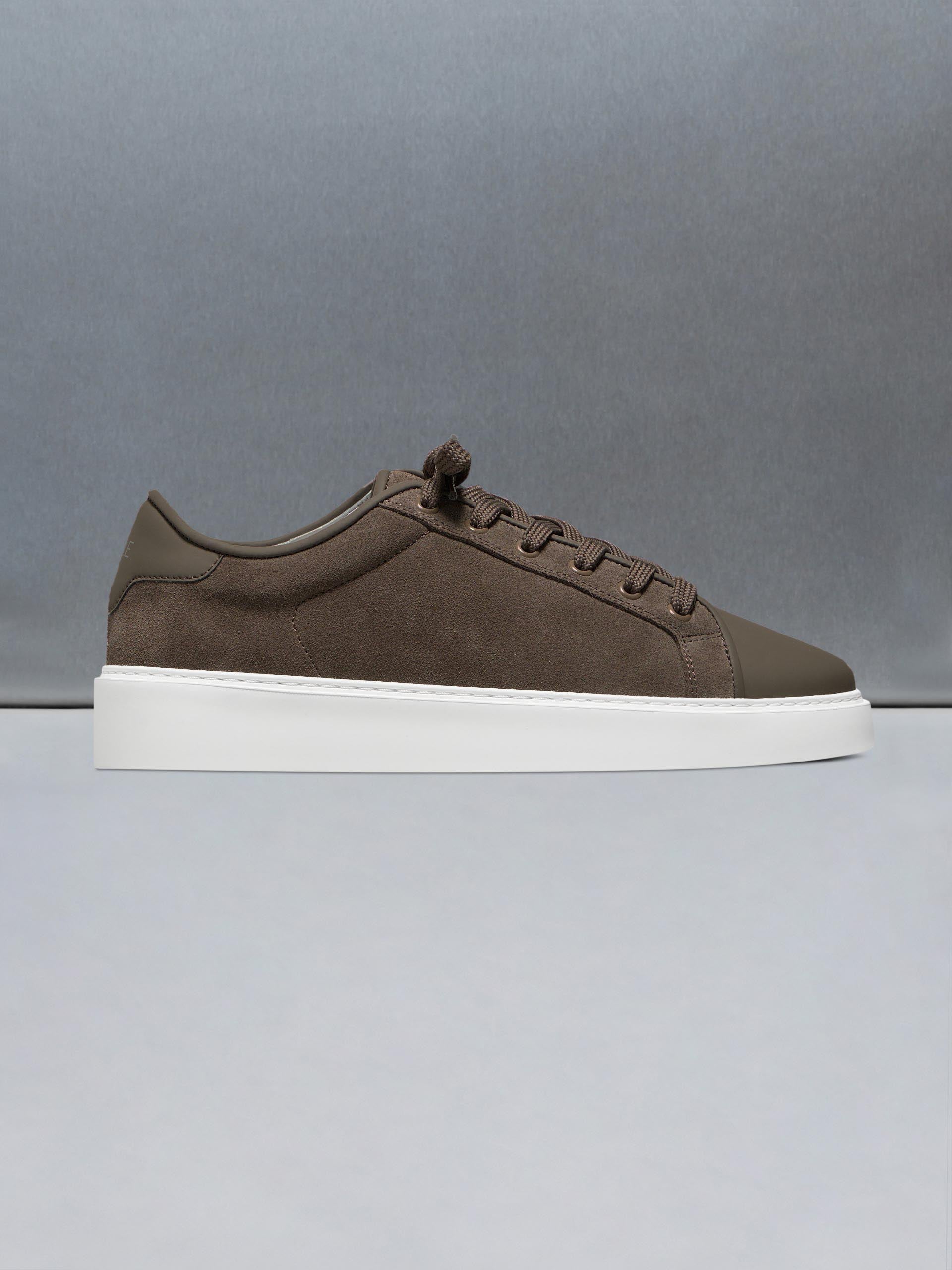 Mens Mid Leather Toe Cap Trainer in Taupe
