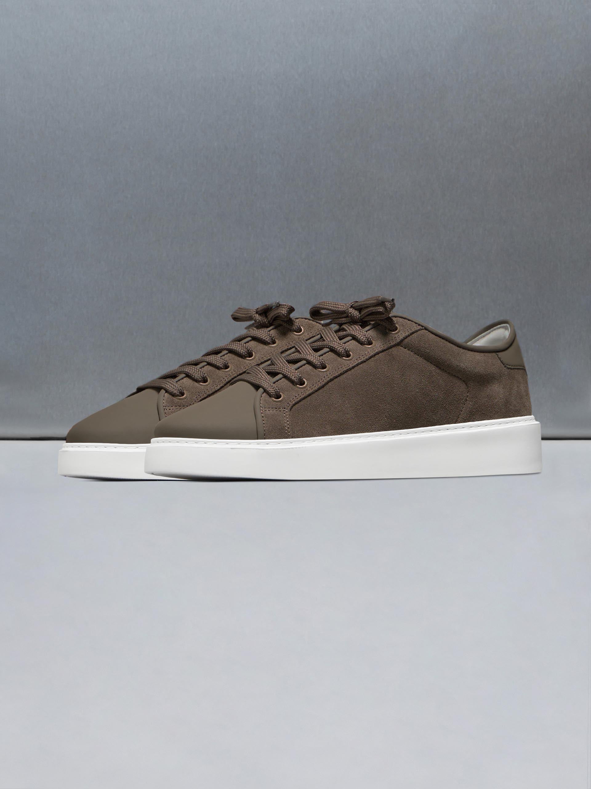 Mens Mid Leather Toe Cap Trainer in Taupe