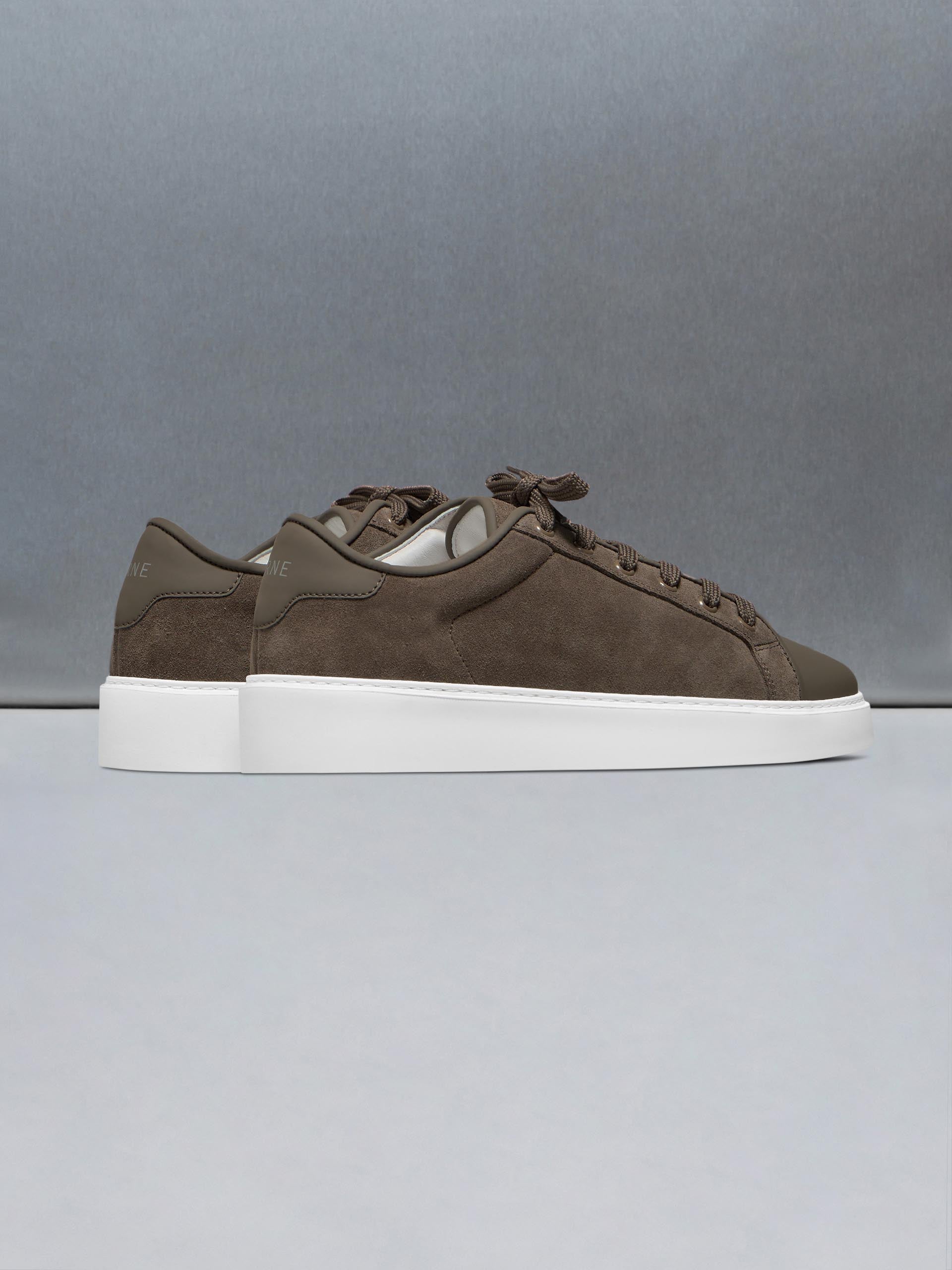 Mens Mid Leather Toe Cap Trainer in Taupe