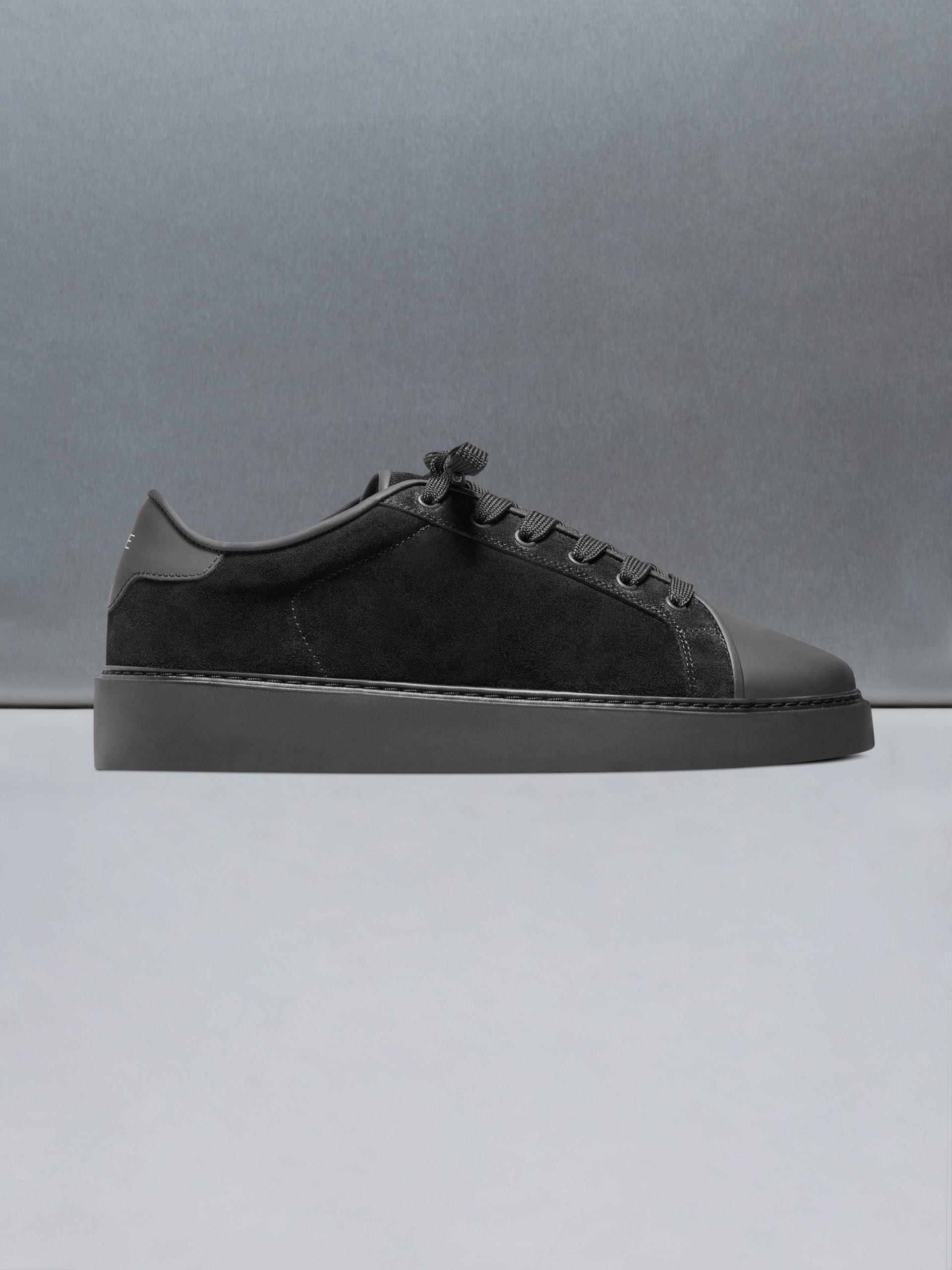 Mens Mid Leather Toe Cap Trainer in Triple Black