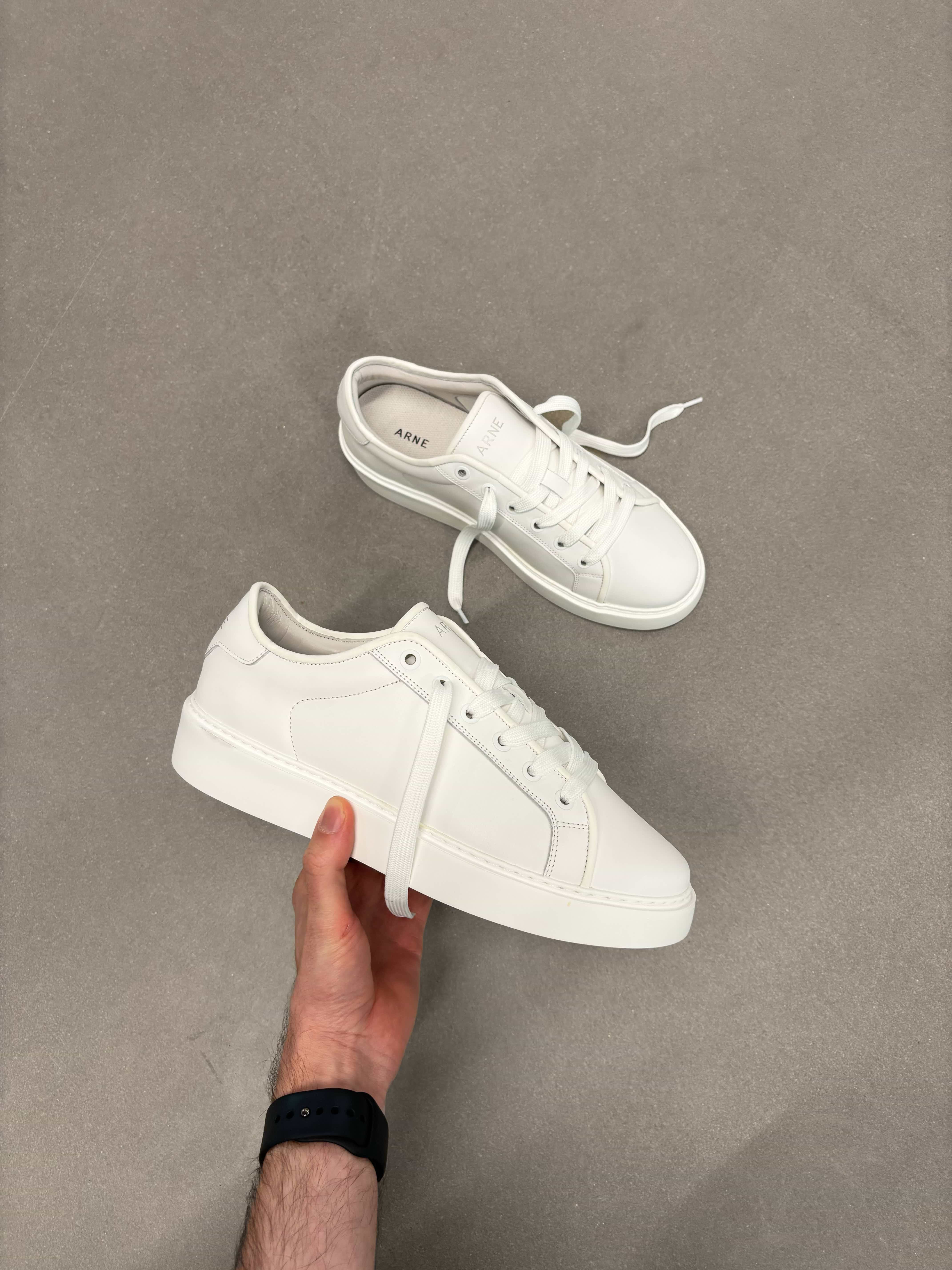 Mid Leather Trainer in Triple White