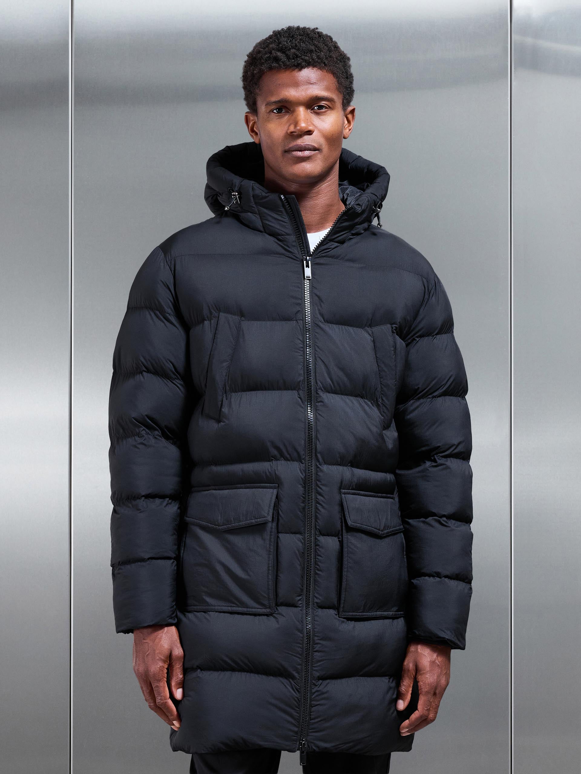 Mens Mid Length Puffer Parka in Black