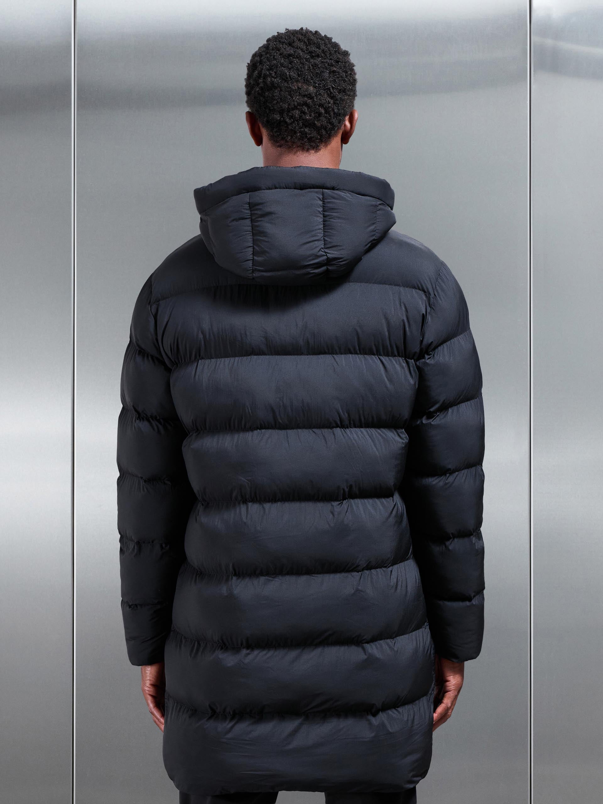 Mens Mid Length Puffer Parka in Black