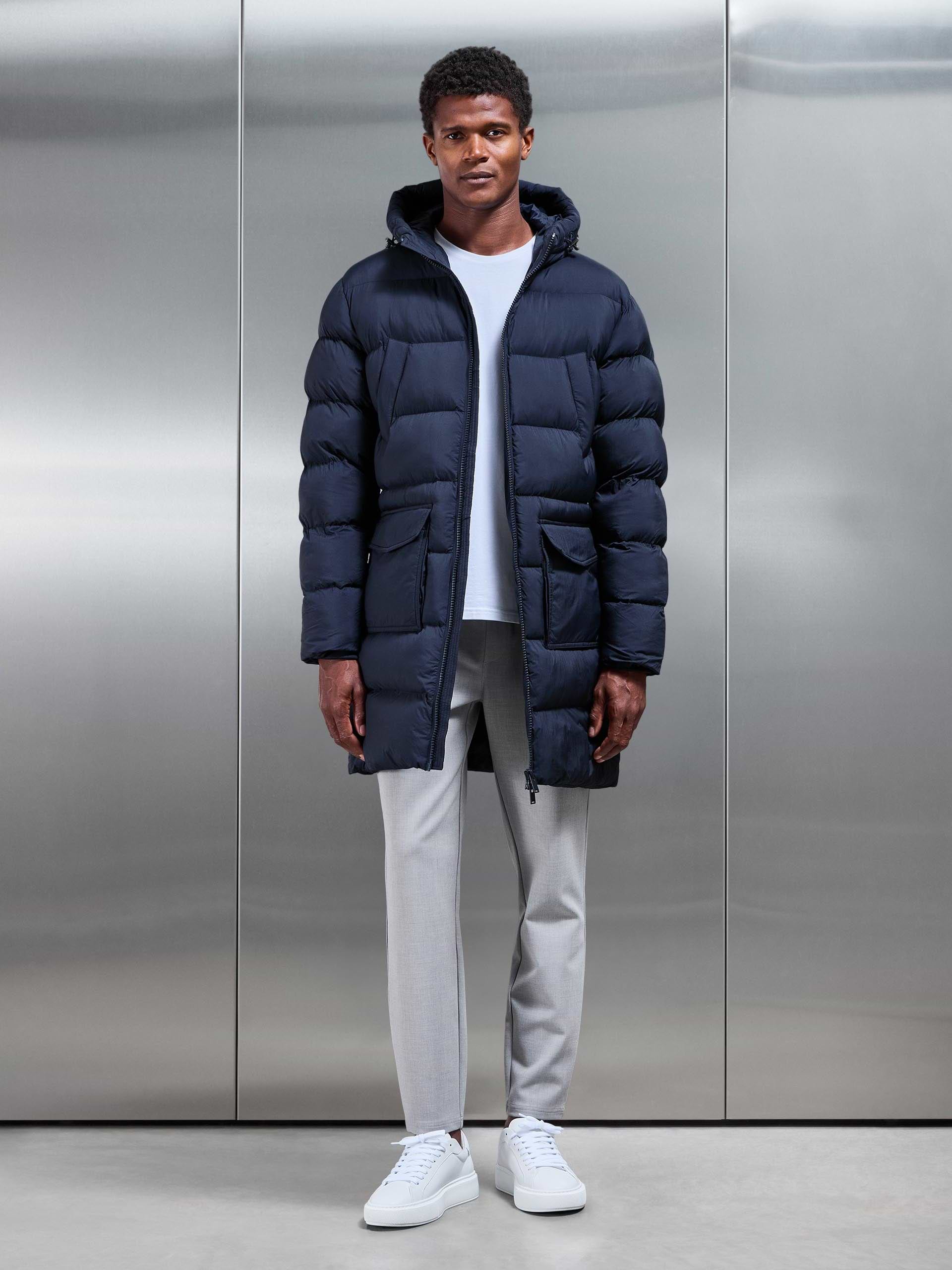 Mid Length Puffer Parka in Navy