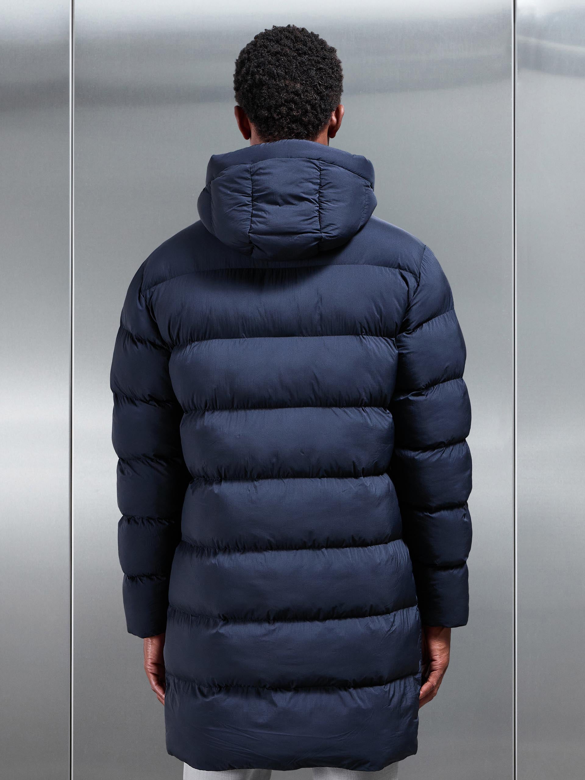 Mens Mid Length Puffer Parka in Navy
