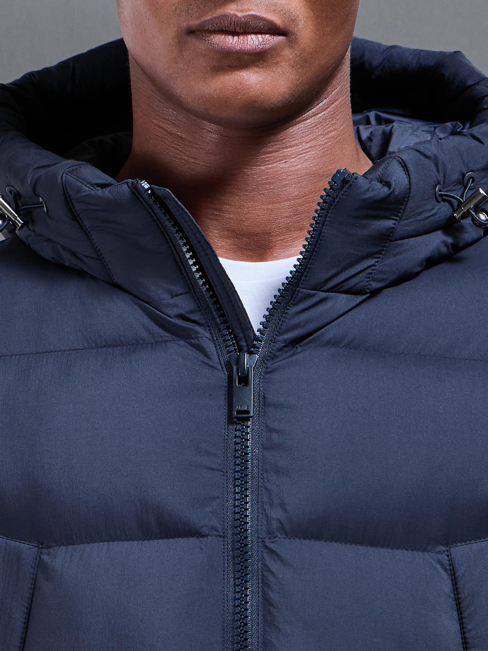 Mens Mid Length Puffer Parka in Navy