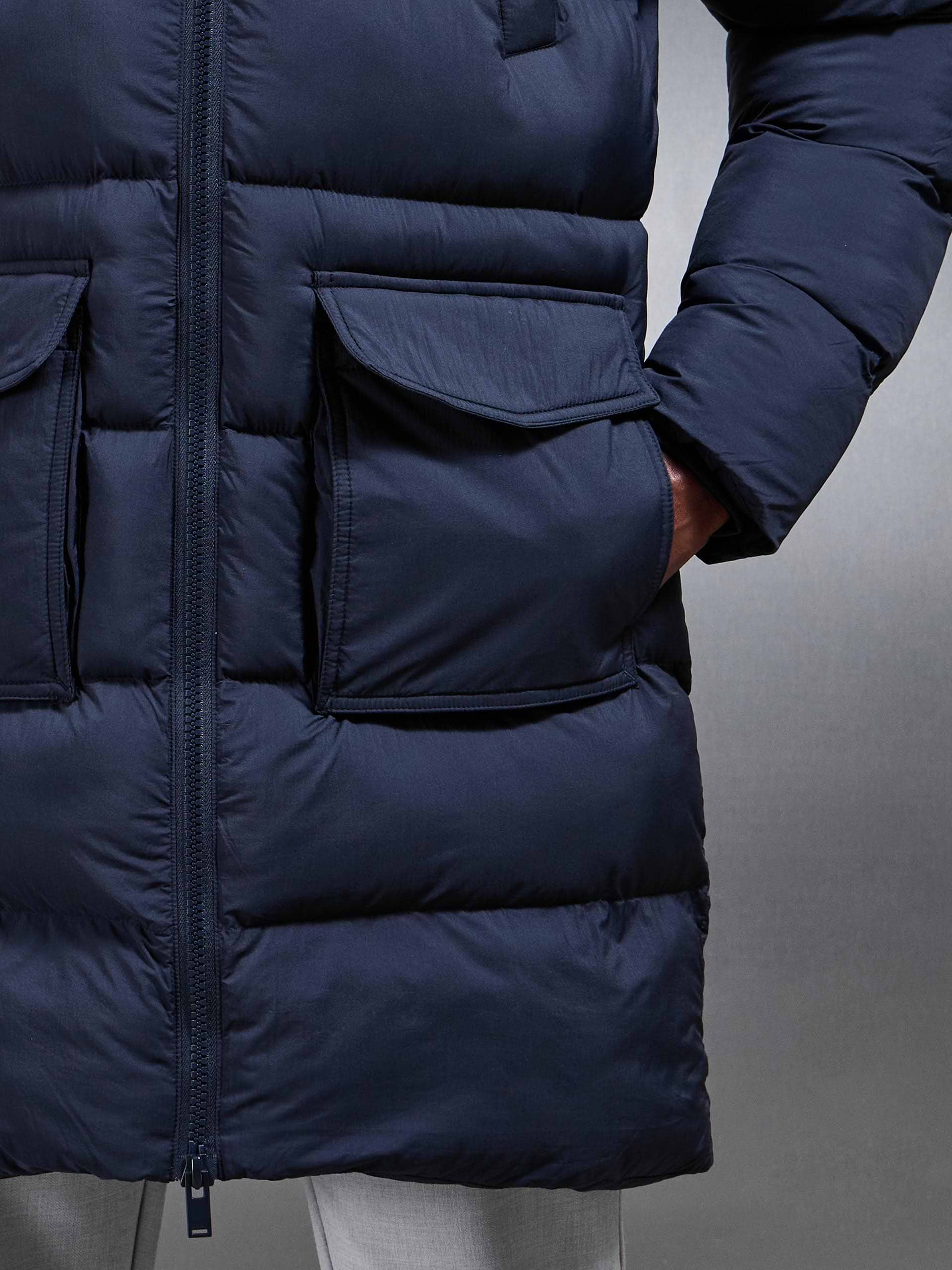 Mid Length Puffer Parka in Navy