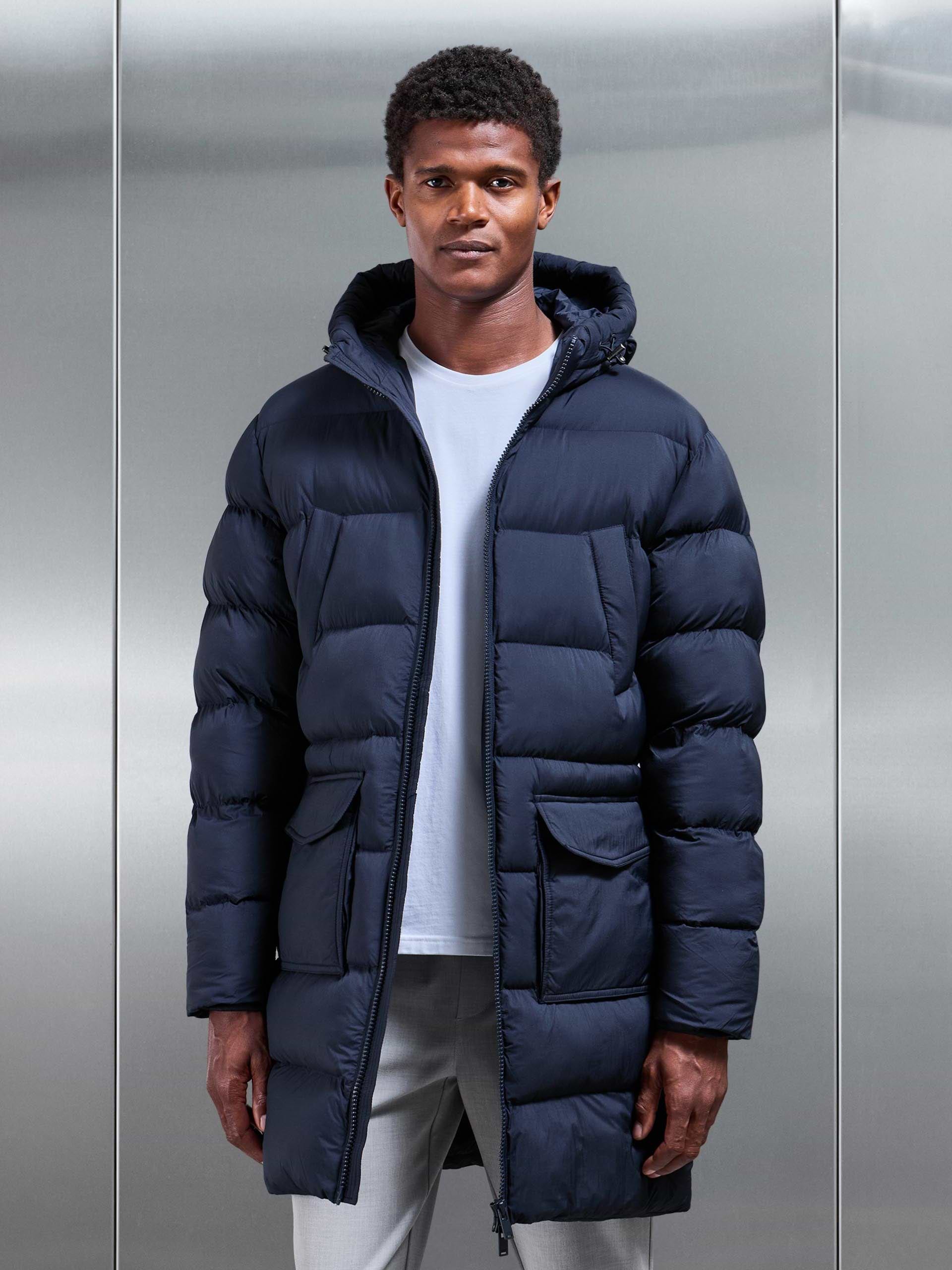 Mid Length Puffer Parka in Navy