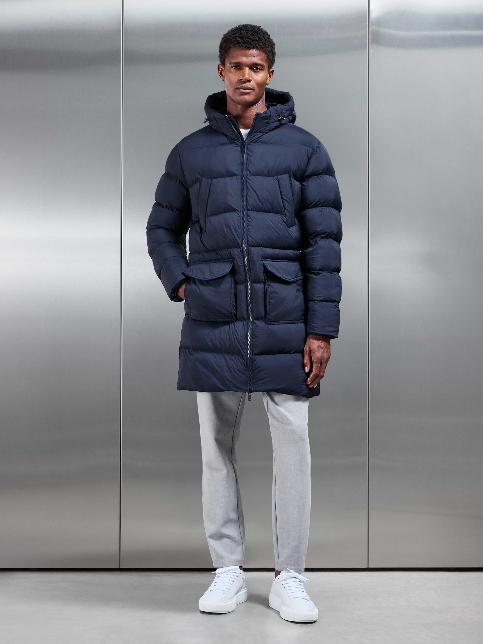 Mid Length Puffer Parka in Navy