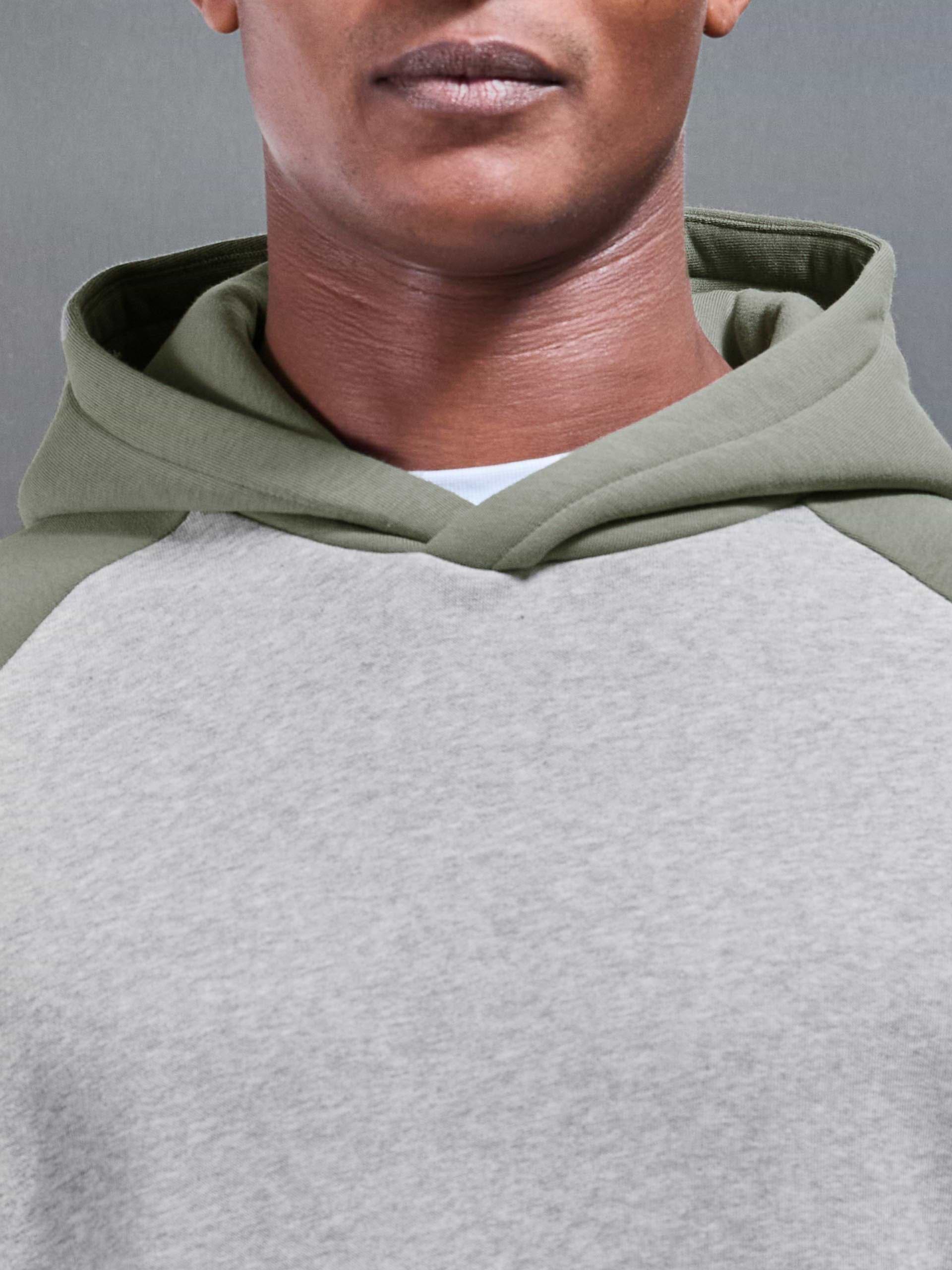 Neoprene Raglan Colour Block Hoodie in Olive Marl Grey