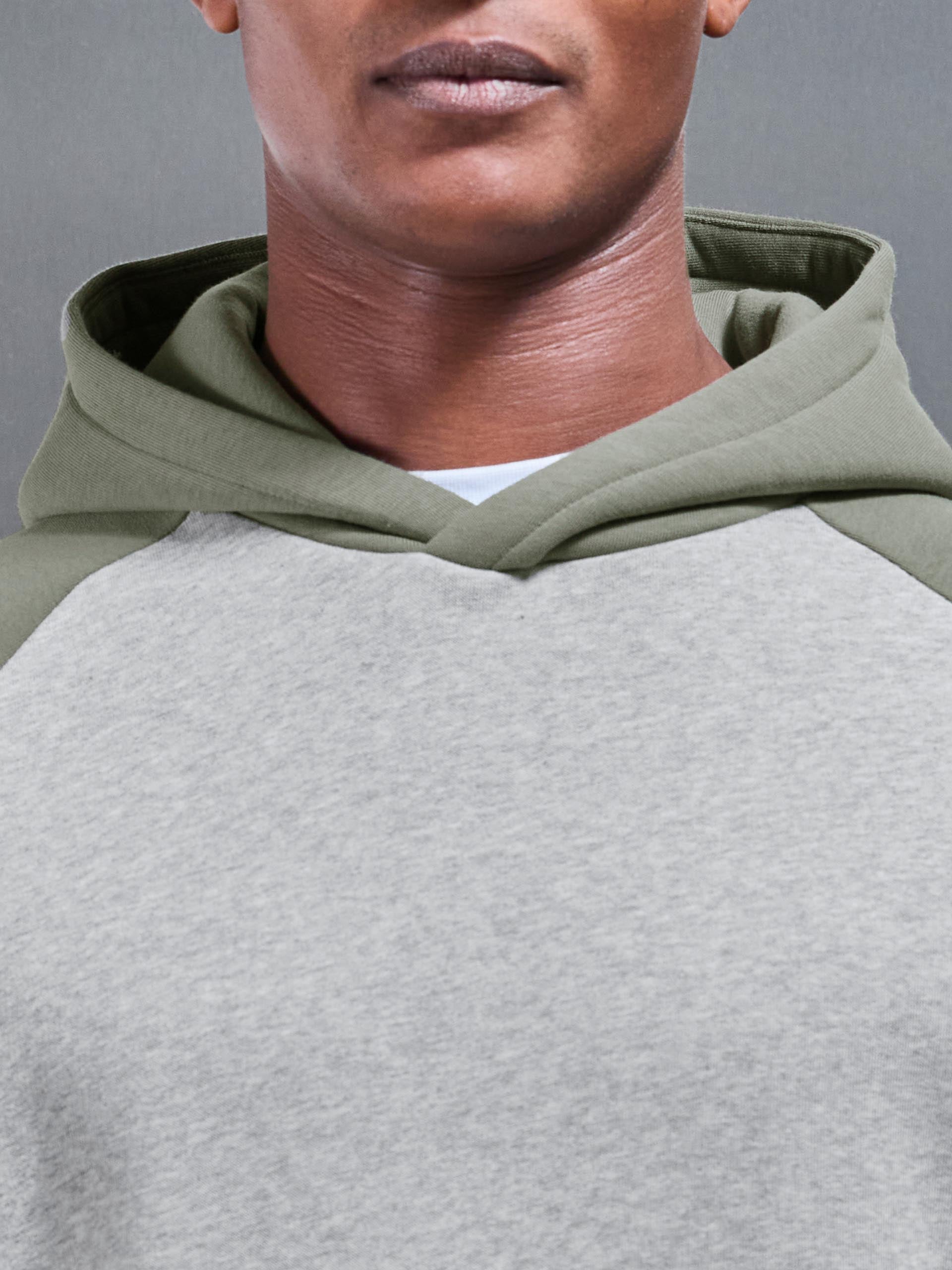 Mens Neoprene Raglan Colour Block Hoodie in Olive Marl Grey