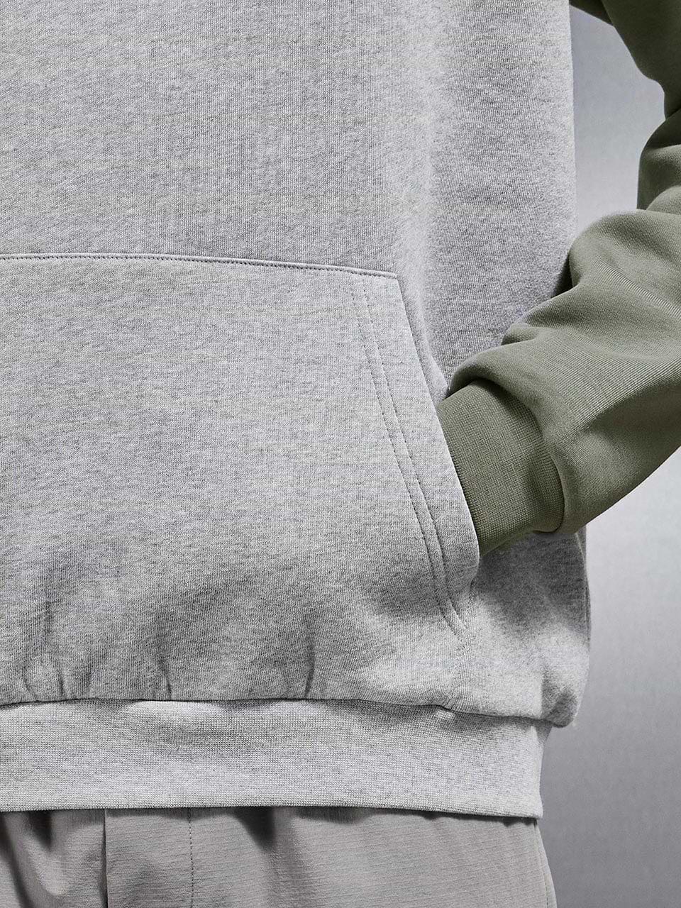 Neoprene Raglan Colour Block Hoodie in Olive Marl Grey