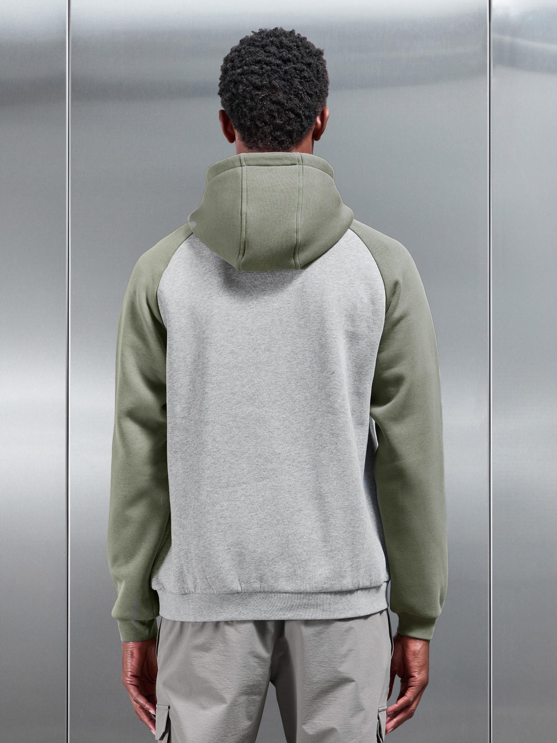 Mens Neoprene Raglan Colour Block Hoodie in Olive Marl Grey