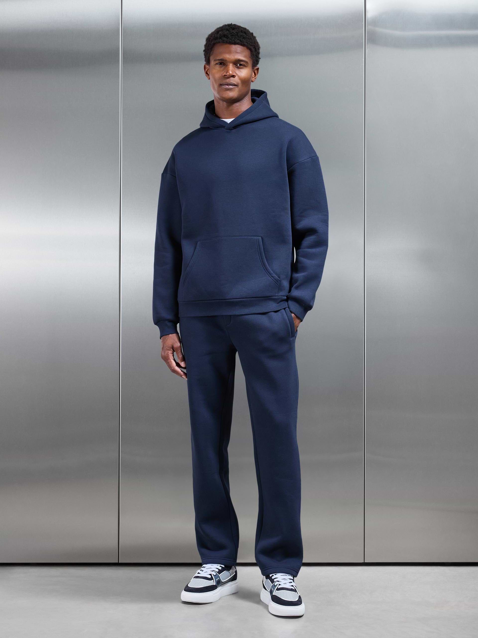 Neoprene Relaxed Fit Hoodie in Navy