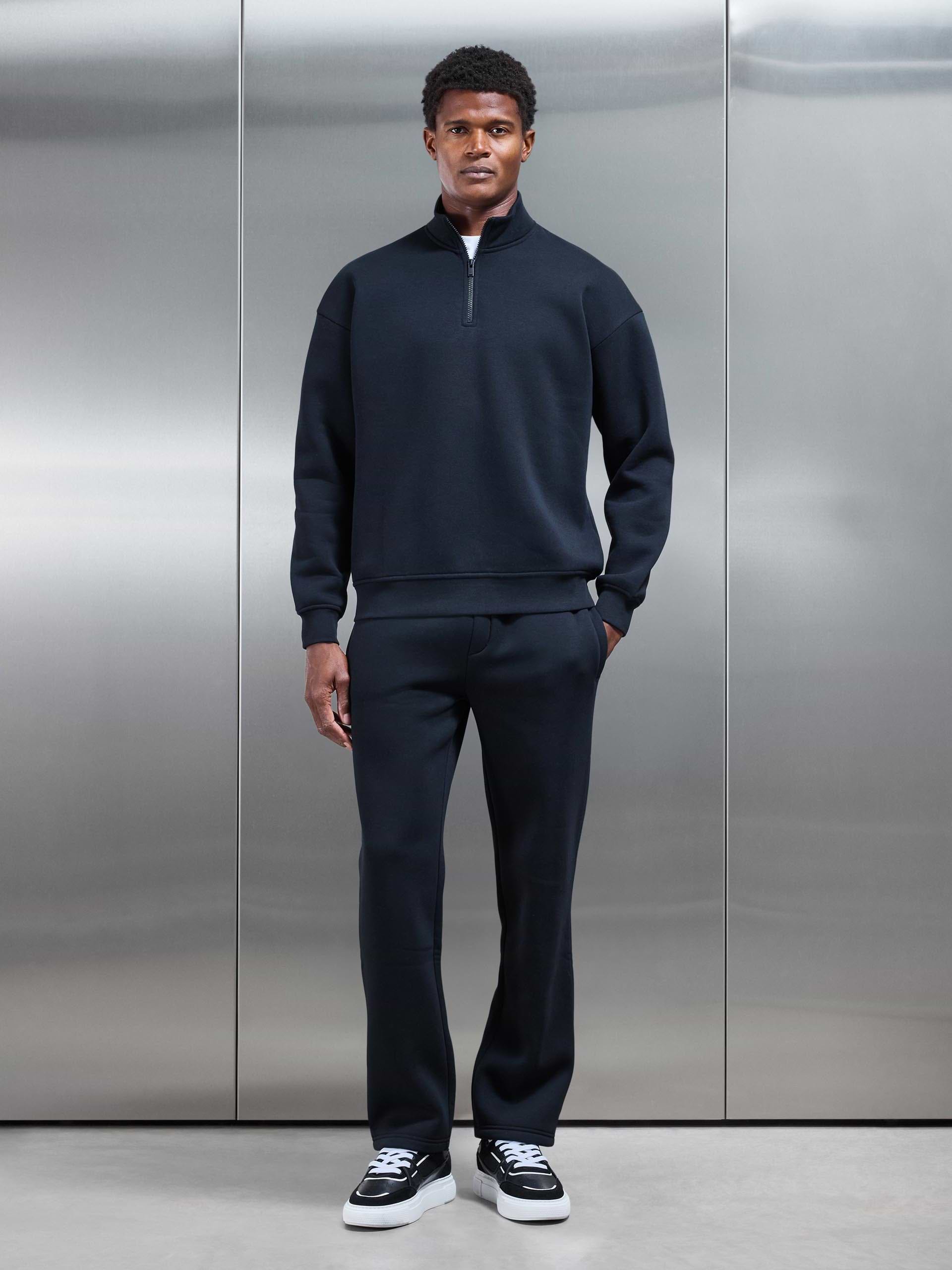 Mens Neoprene Relaxed Half Zip Funnel Neck in Black