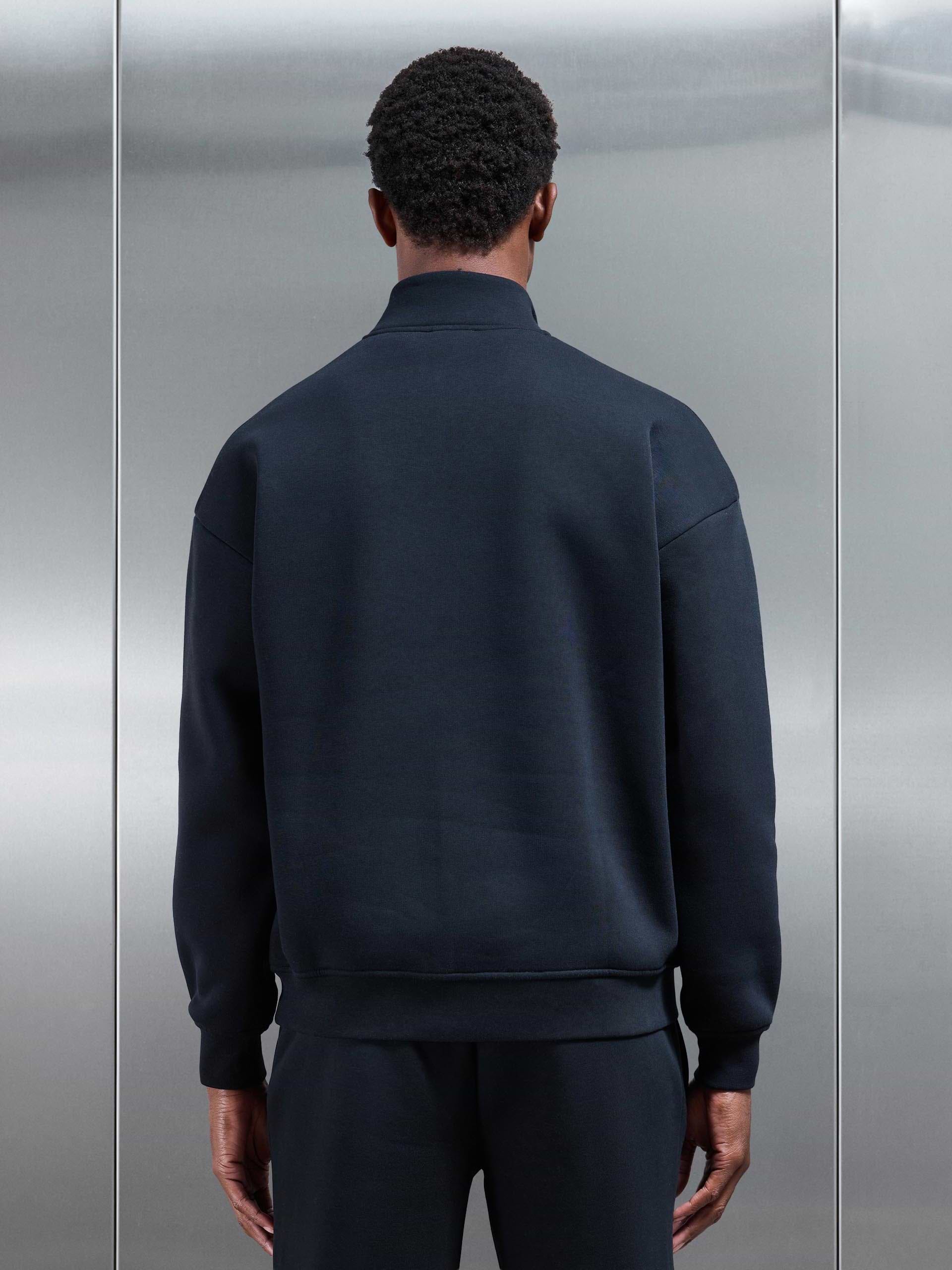 Neoprene Relaxed Half Zip Funnel Neck in Black
