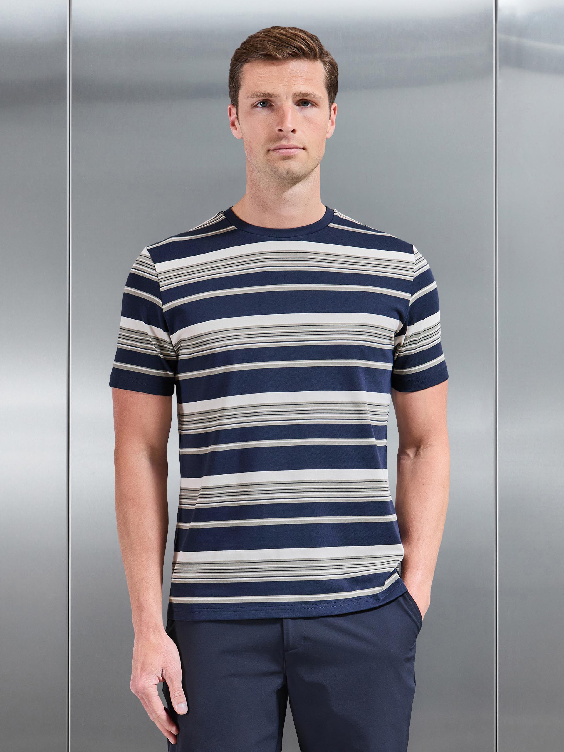 Mens Nova Stripe T-Shirt in Navy Sage