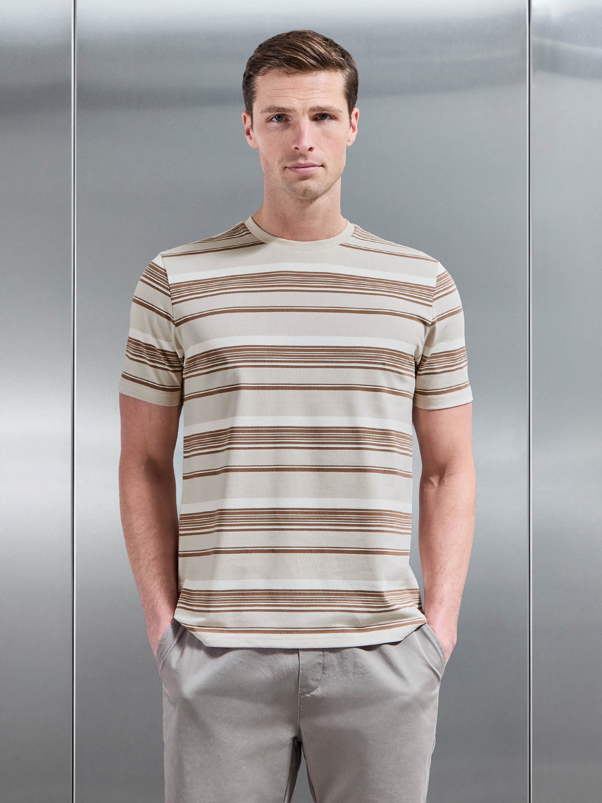 Mens Nova Stripe T-Shirt in Stone