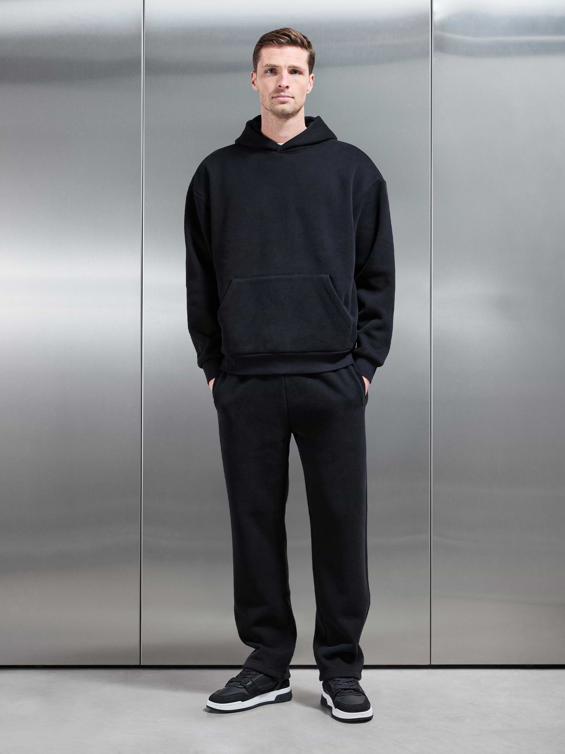Mens Oversized Open Hem Jogger in Black