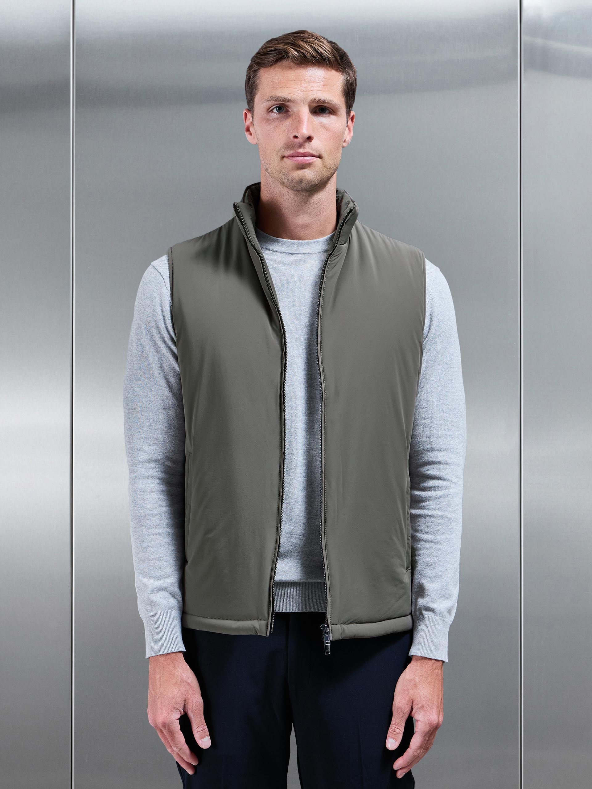 Mens Padded Shell Gilet in Olive