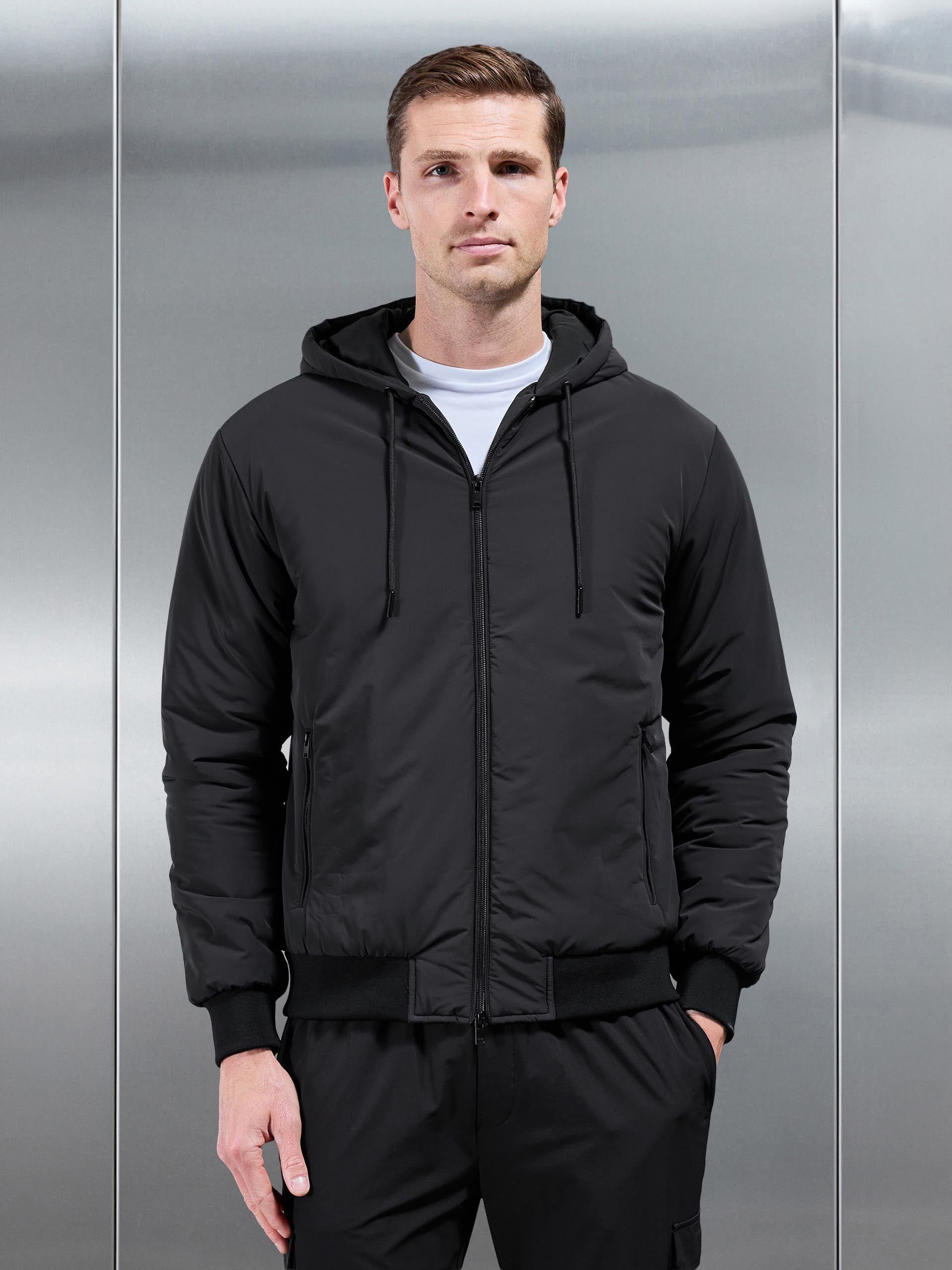 Mens Padded Tonal Windbreaker in Black