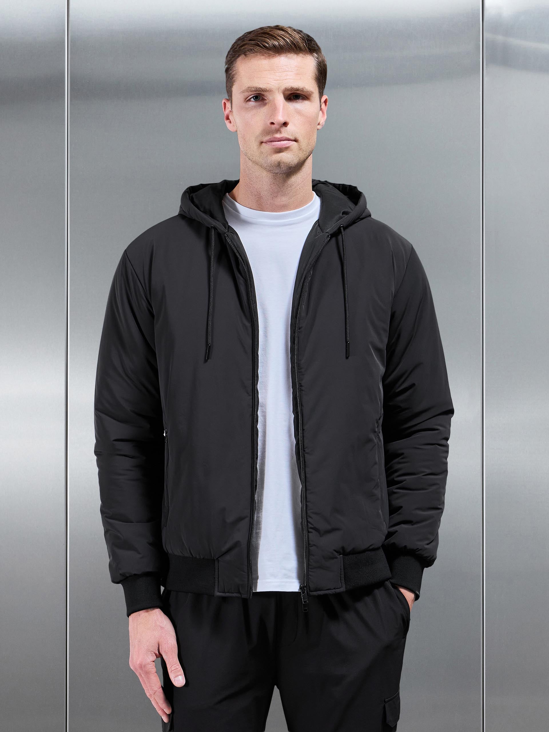 Mens Padded Tonal Windbreaker in Black