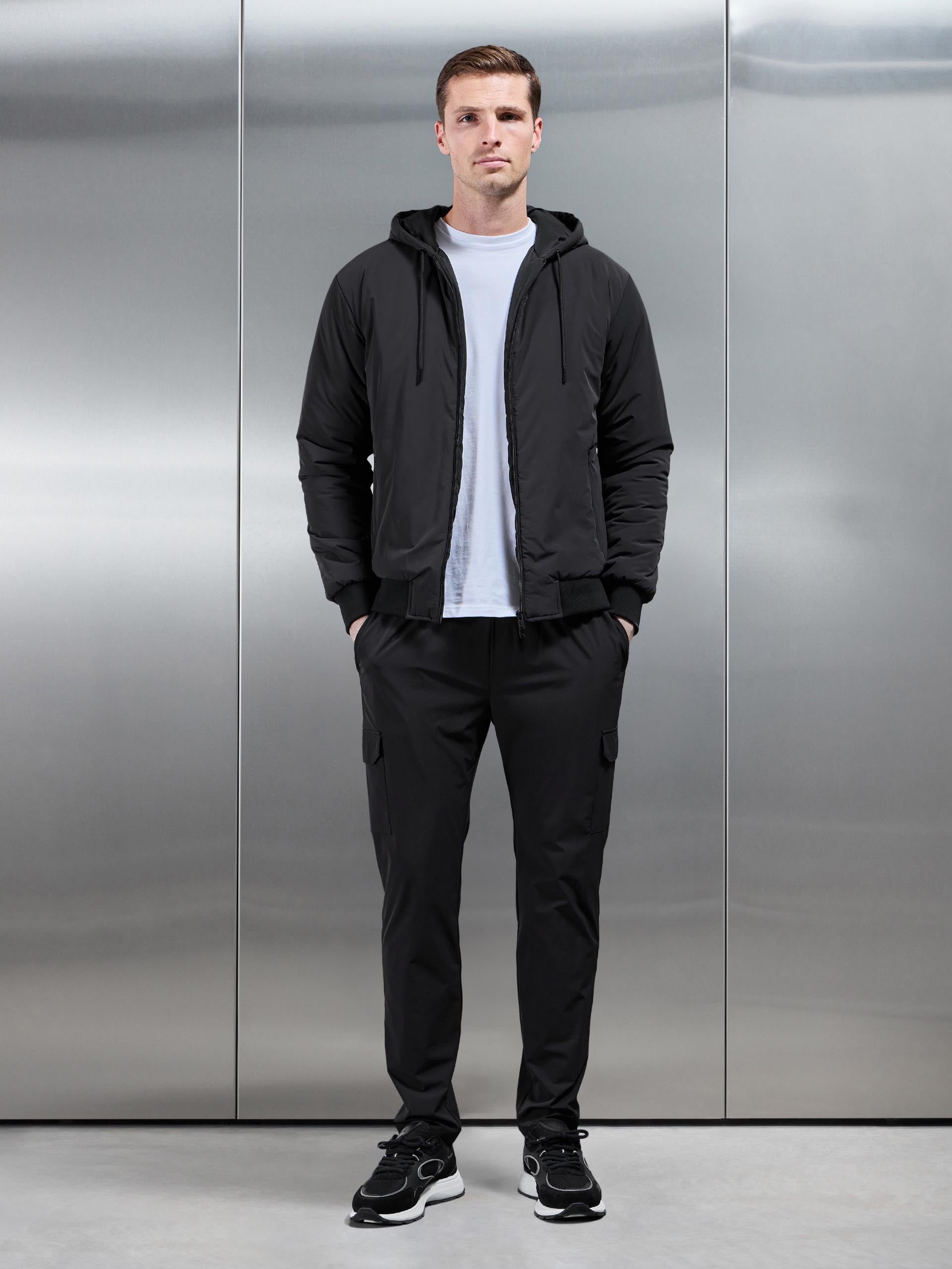 Mens Padded Tonal Windbreaker in Black