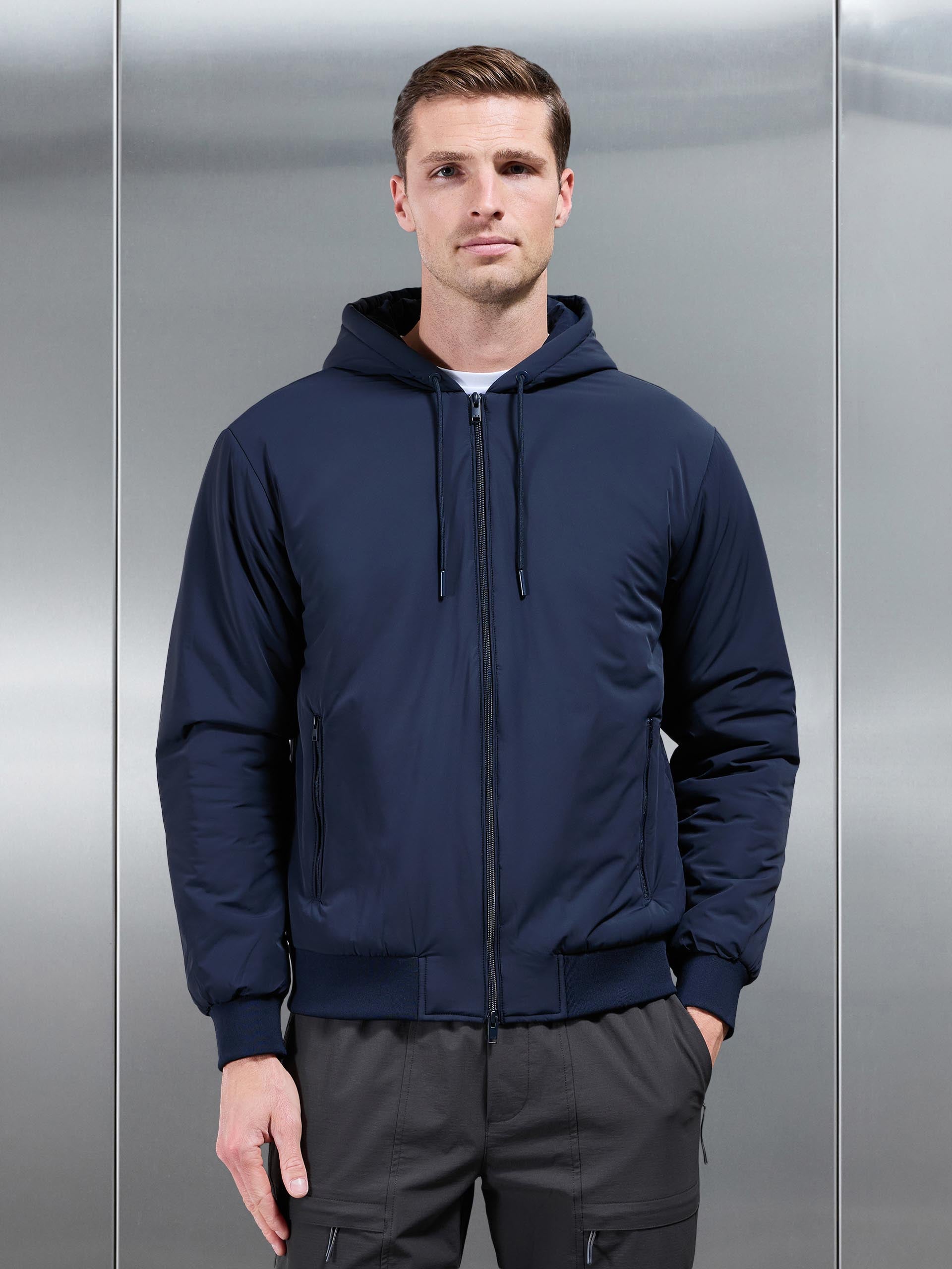 Mens Padded Tonal Windbreaker in Navy