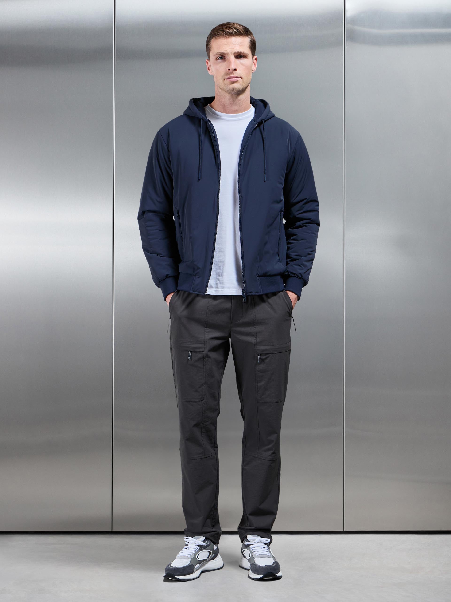 Mens Padded Tonal Windbreaker in Navy