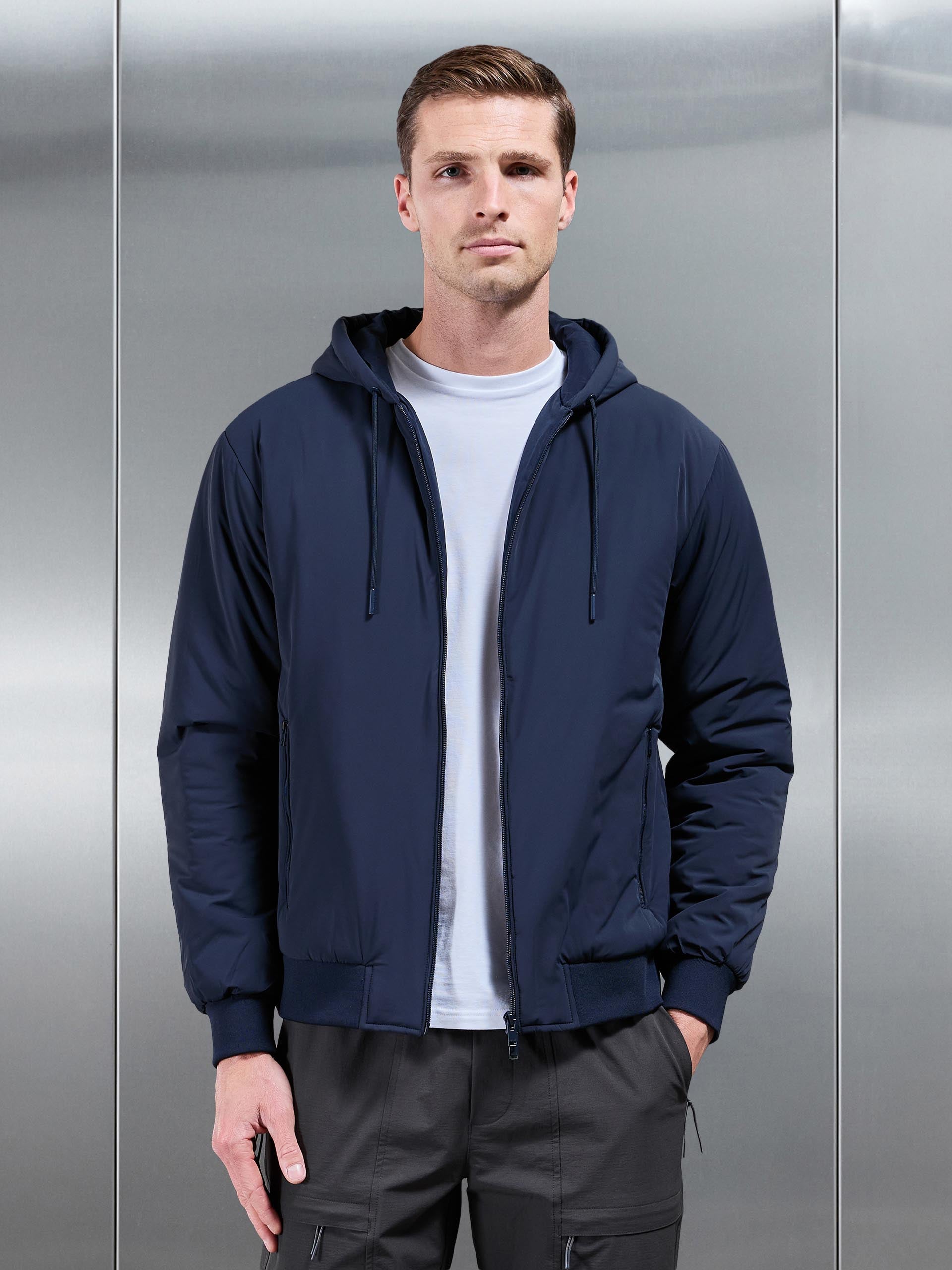 Mens Padded Tonal Windbreaker in Navy