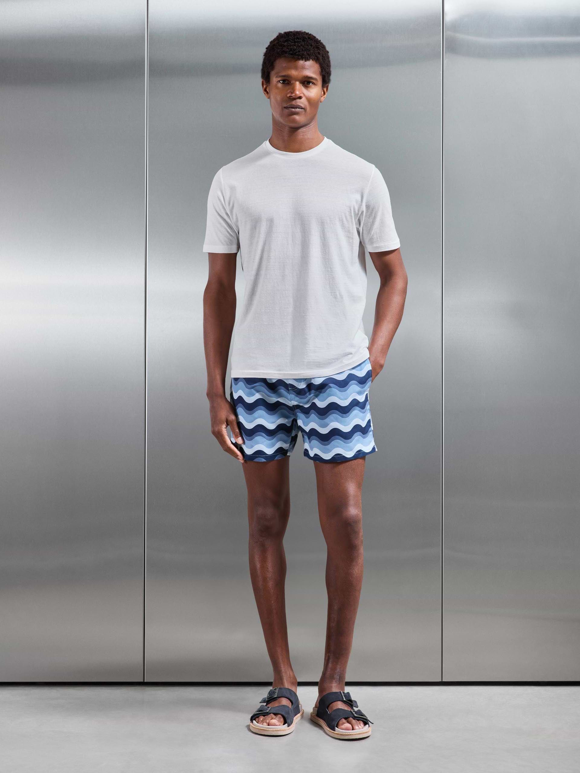 Mens Palma Drawstring Printed Swim Short in Navy