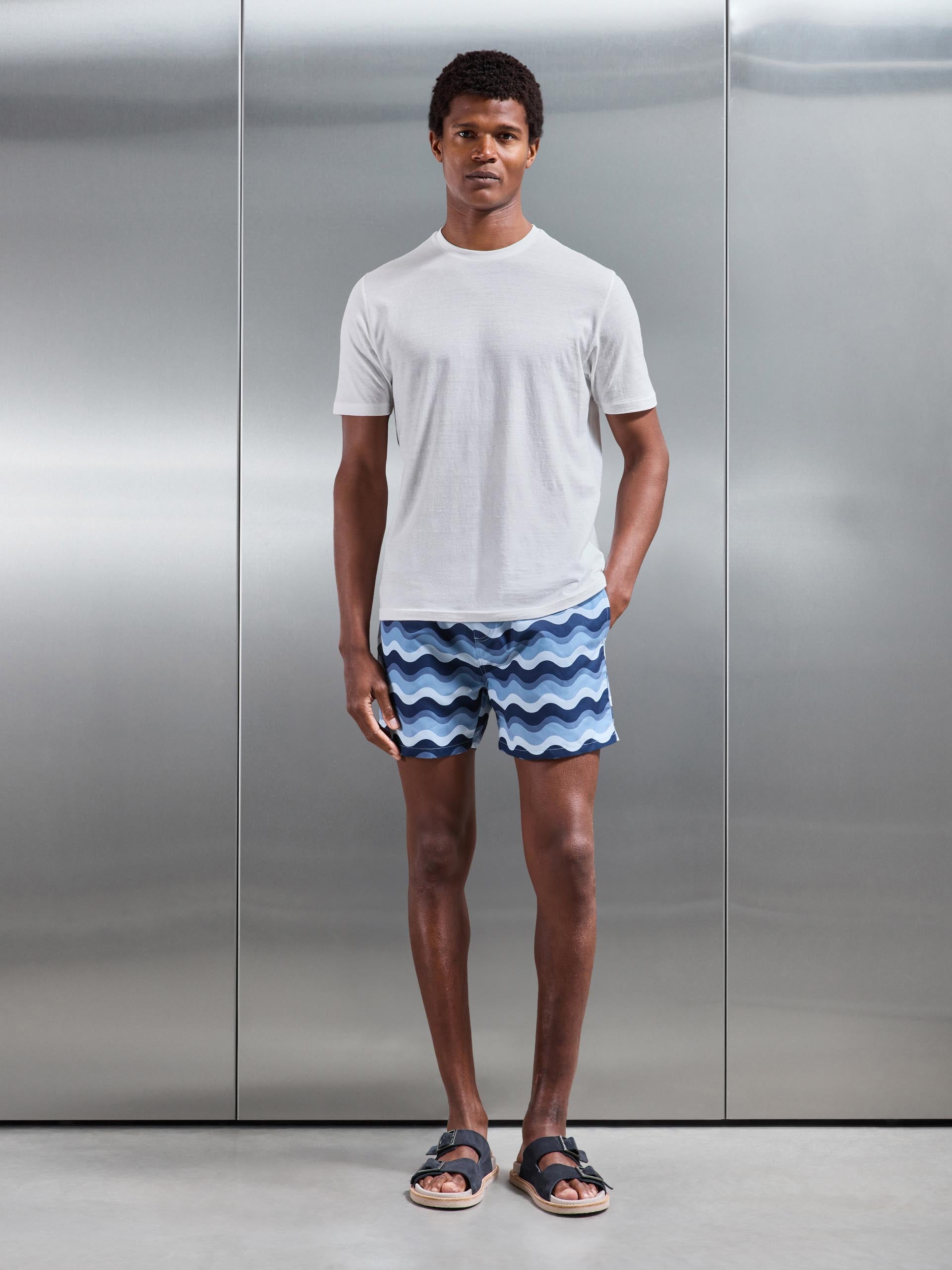 Mens Palma Drawstring Printed Swim Short in Navy
