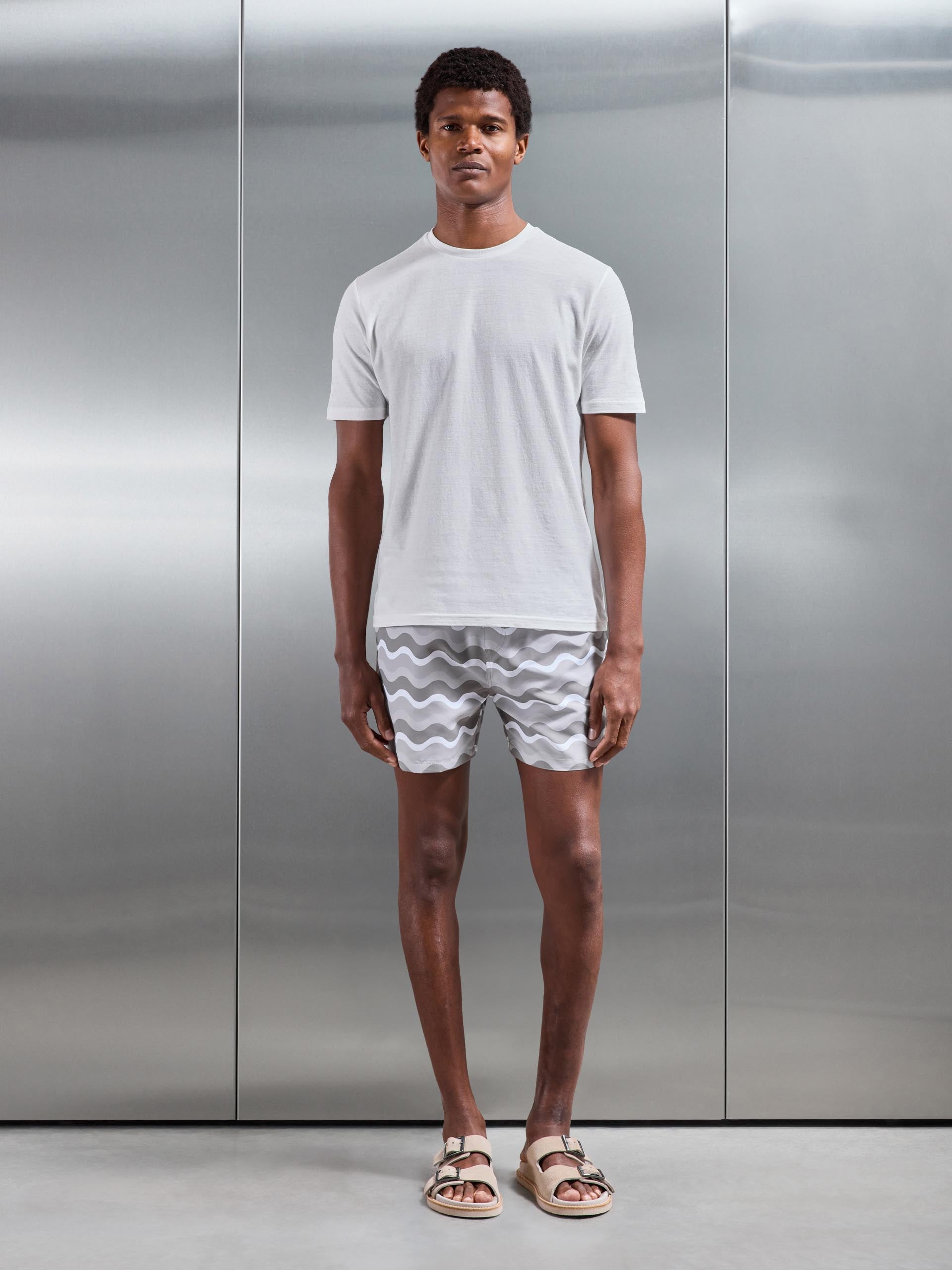 Mens Palma Drawstring Printed Swim Short in Stone