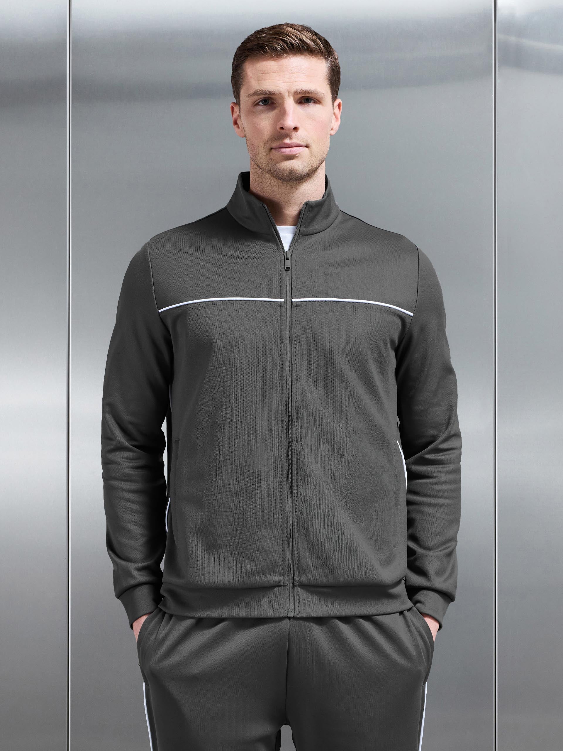Mens Piping Track Jacket in Grey