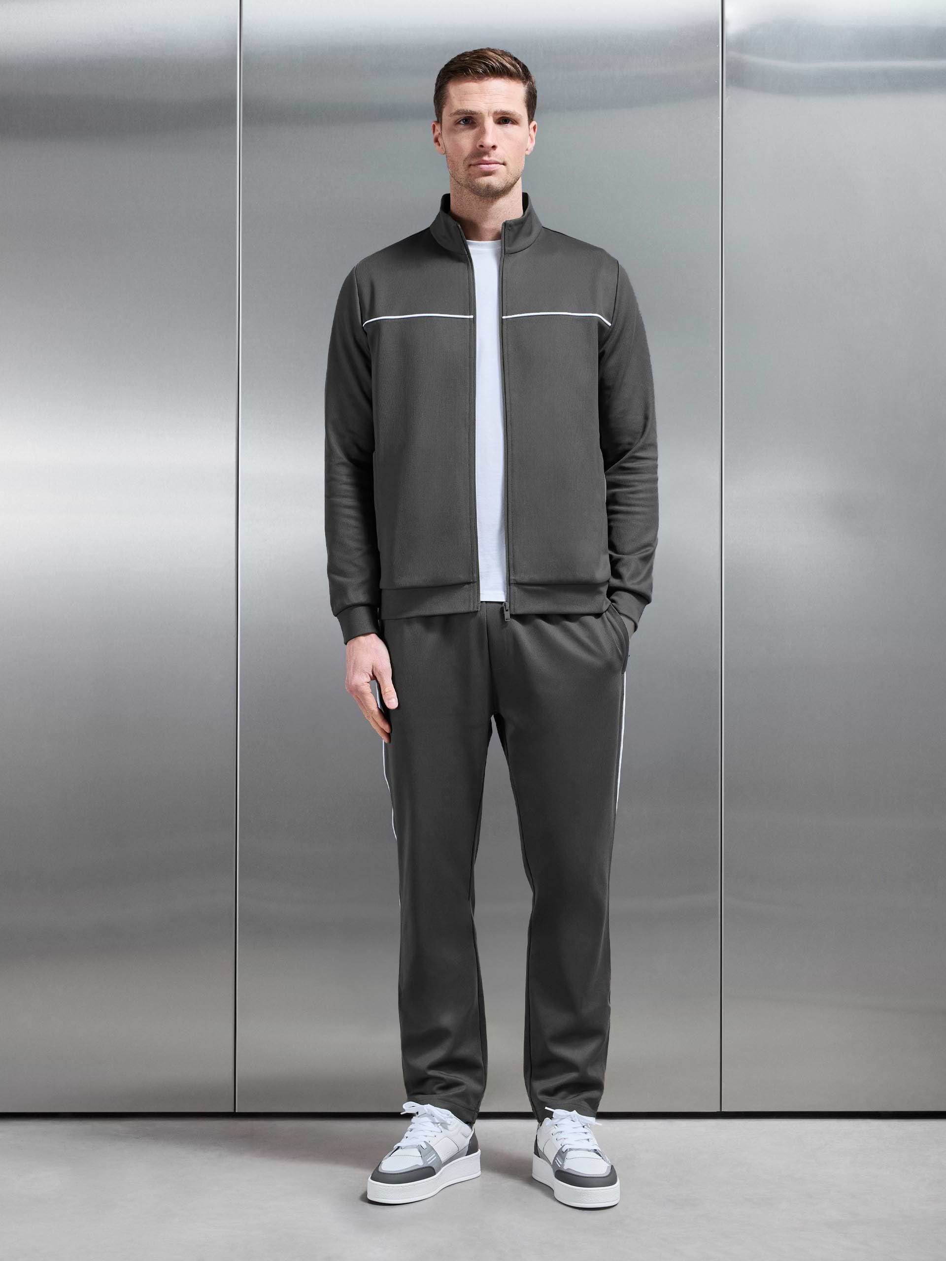 Mens Piping Track Jacket in Grey