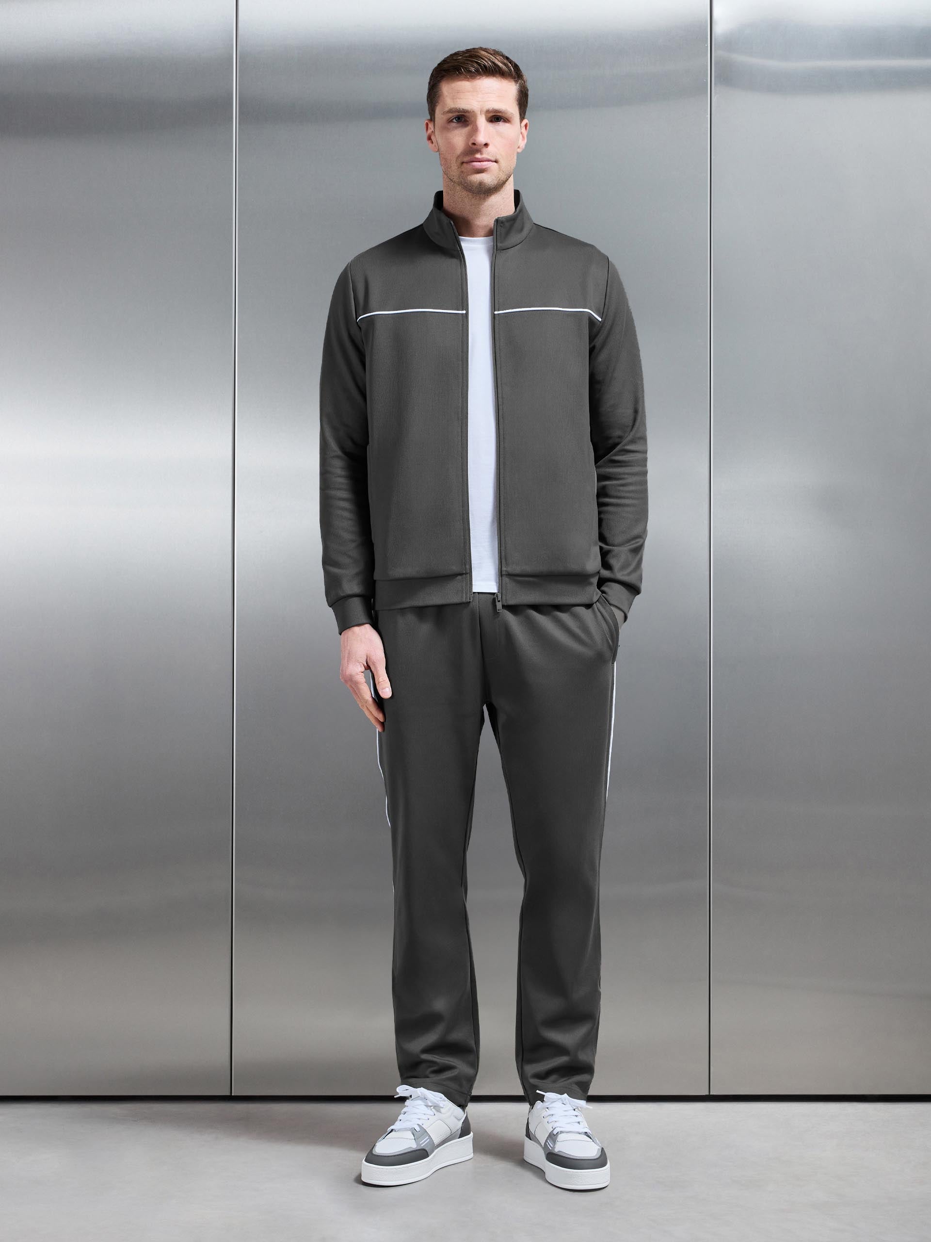 Mens Piping Track Jacket in Grey