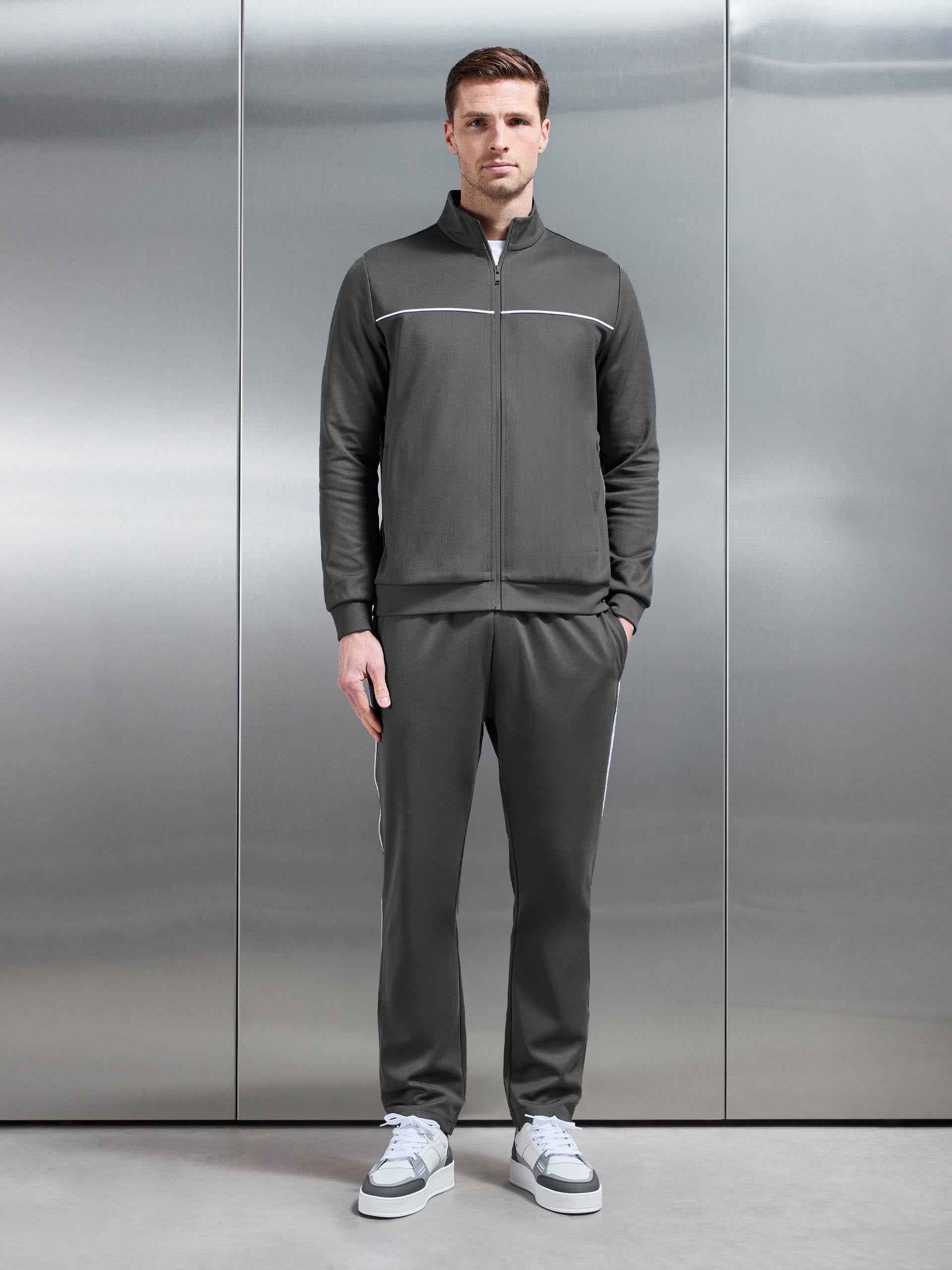 Mens Piping Track Jacket in Grey