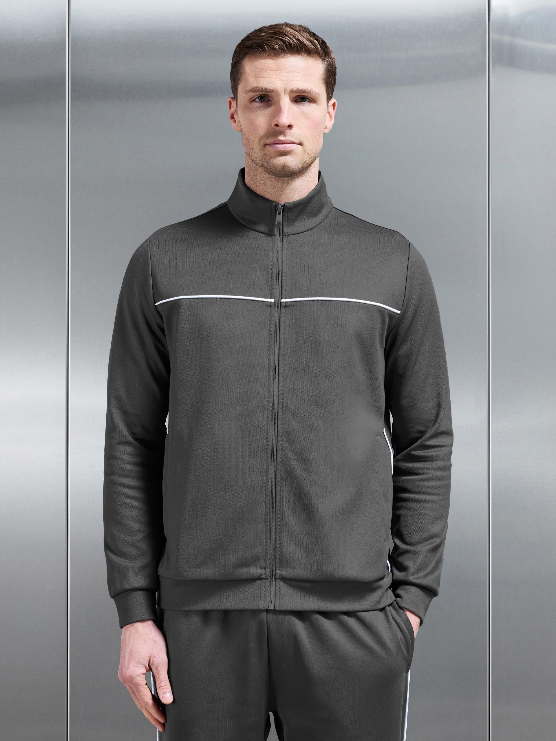 Mens Piping Track Jacket in Grey