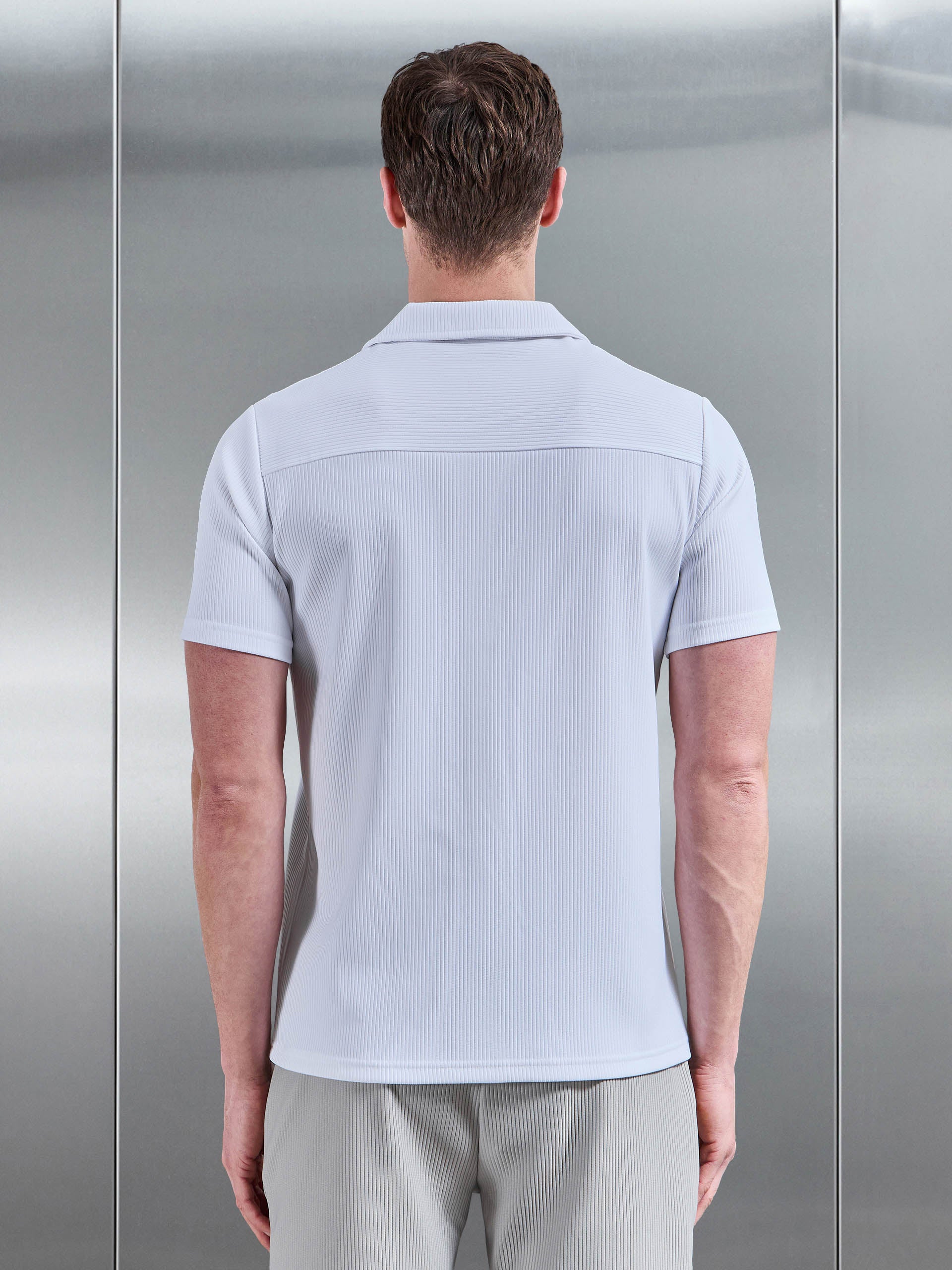 Mens Pleated Revere Collar Shirt in White