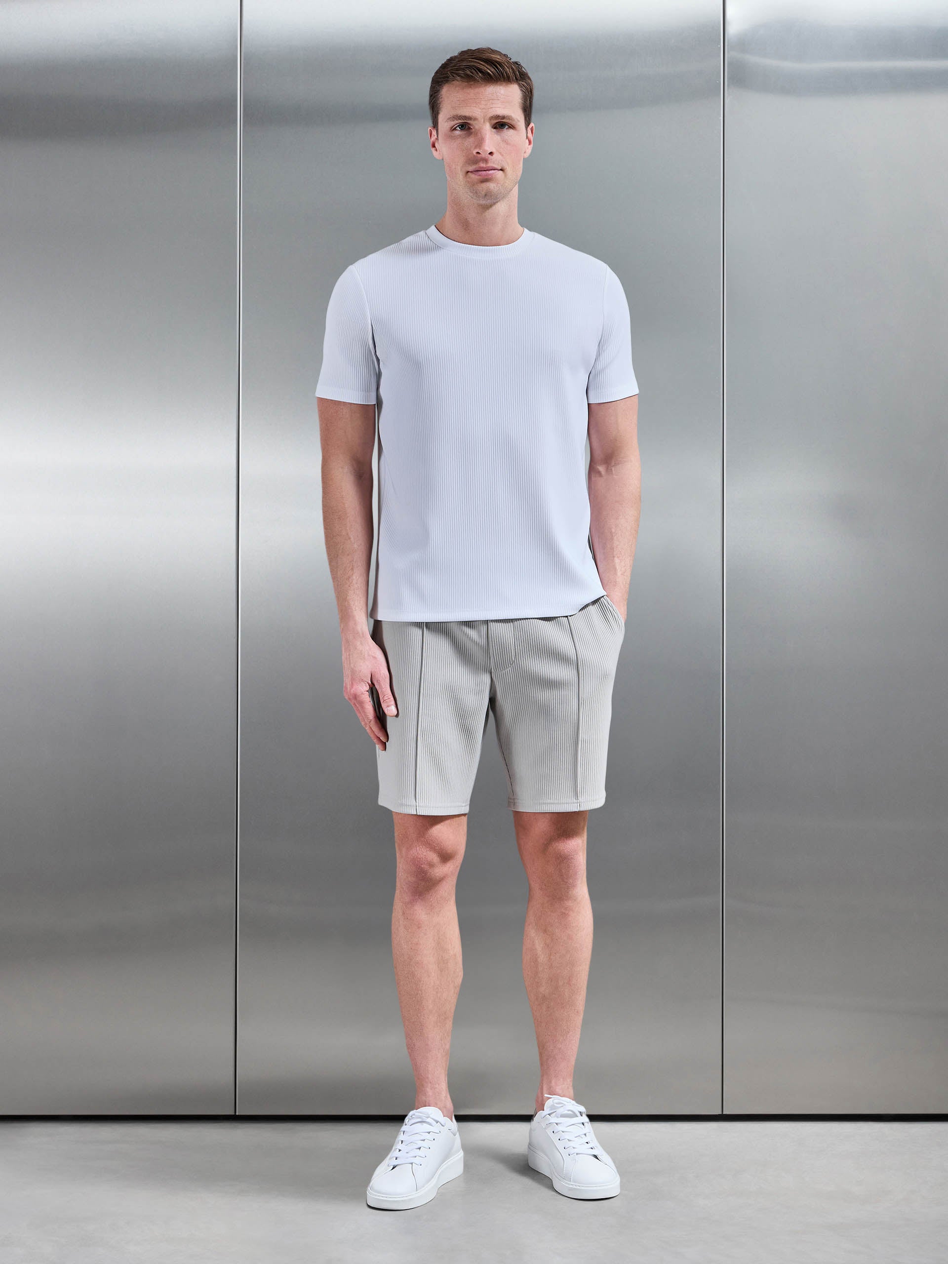 Mens Pleated T-Shirt in White