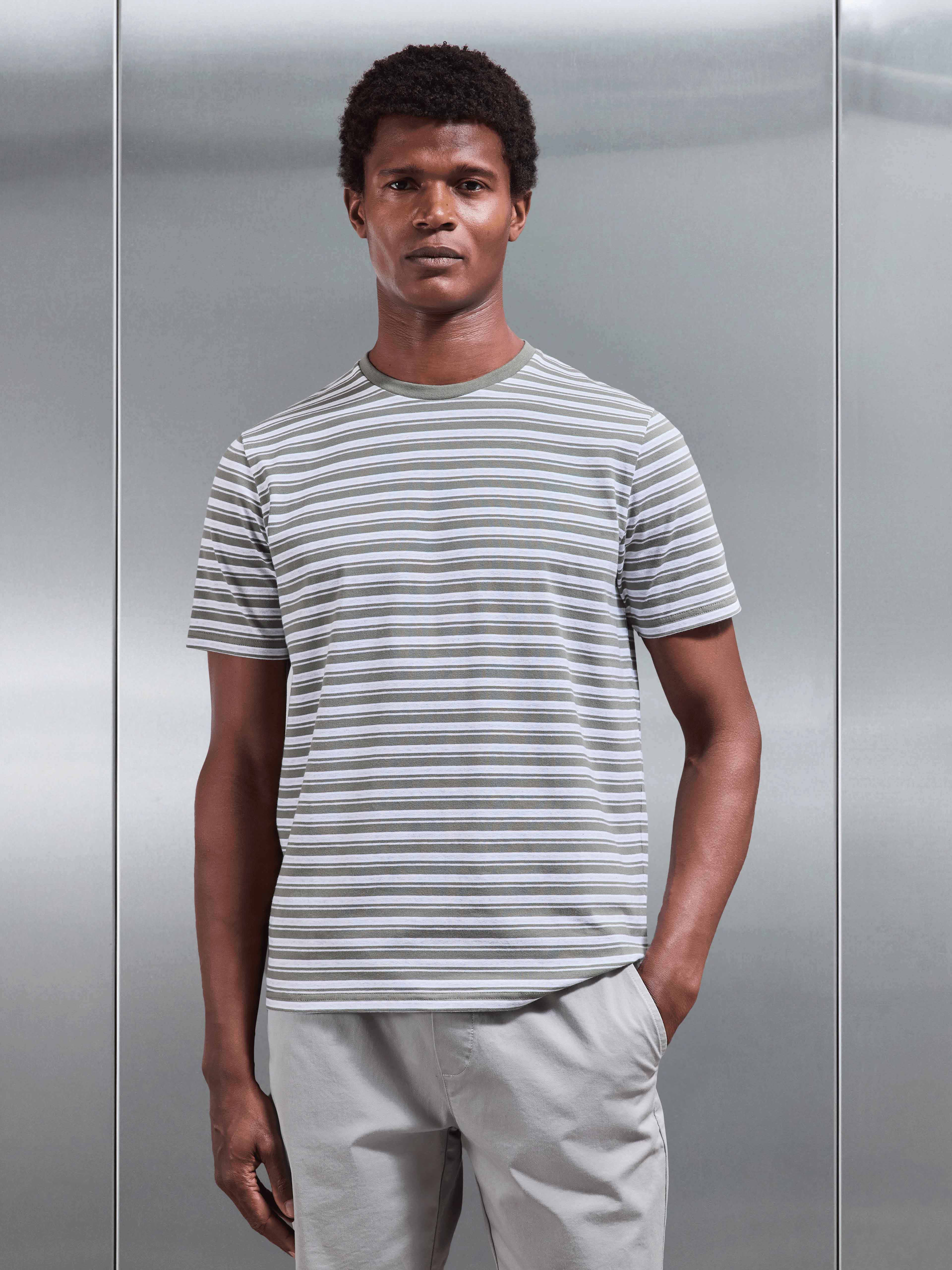 Mens Porto Stripe T-Shirt in Sage